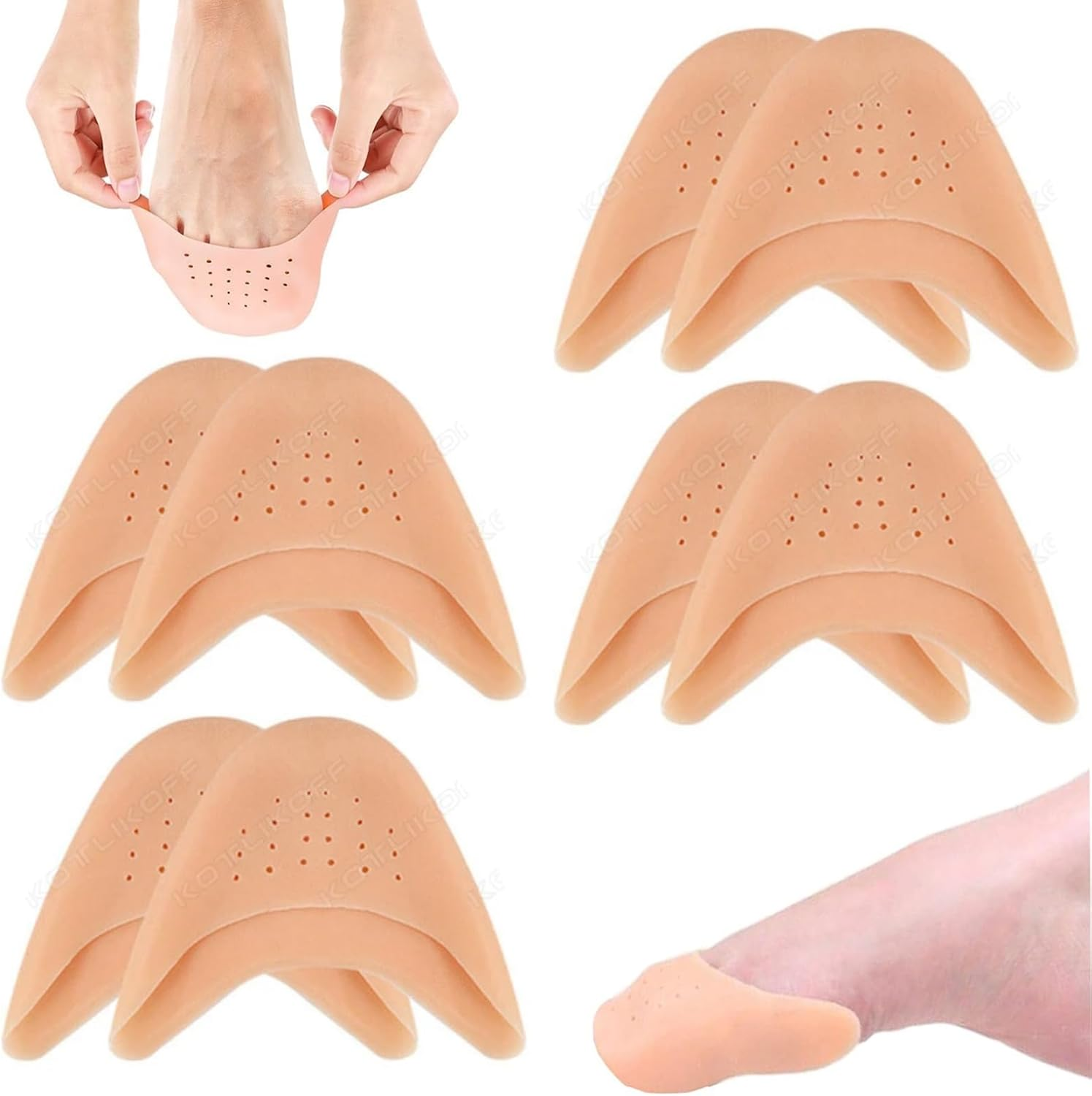 8 Pcs Silicone Toe Protectors Cover for Men and Women, Gel Toe Pad with Stomata for Pain Relief, Suitable for High Heels, Ballet Shoes, Pointed Shoes Work Boots - Blister Protection, Breathable Pad Protection image number 6