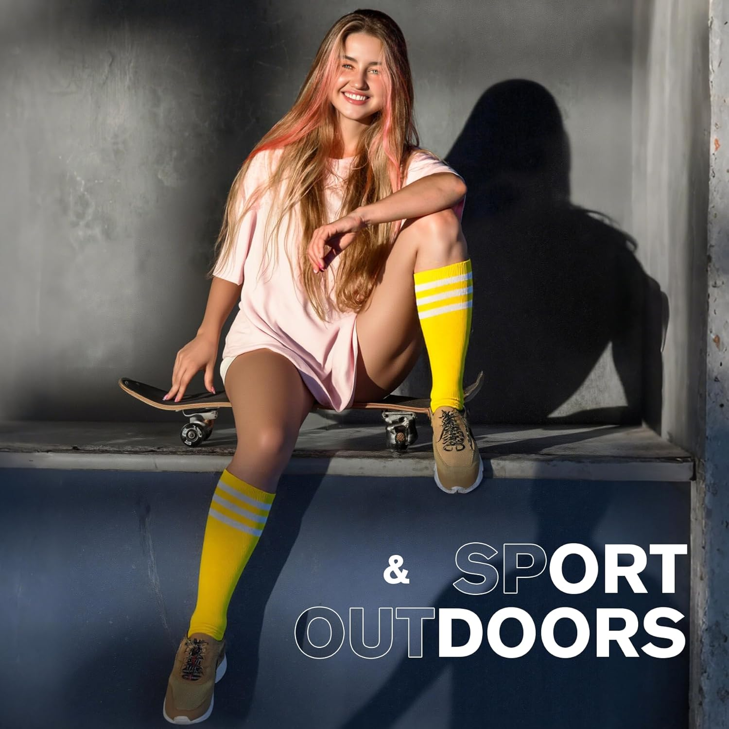 Womens Knee High Socks Casual Stripes Tube Socks Soft Strench Thigh High Athletic Socks for Women Outdoor Sport Socks image number 3