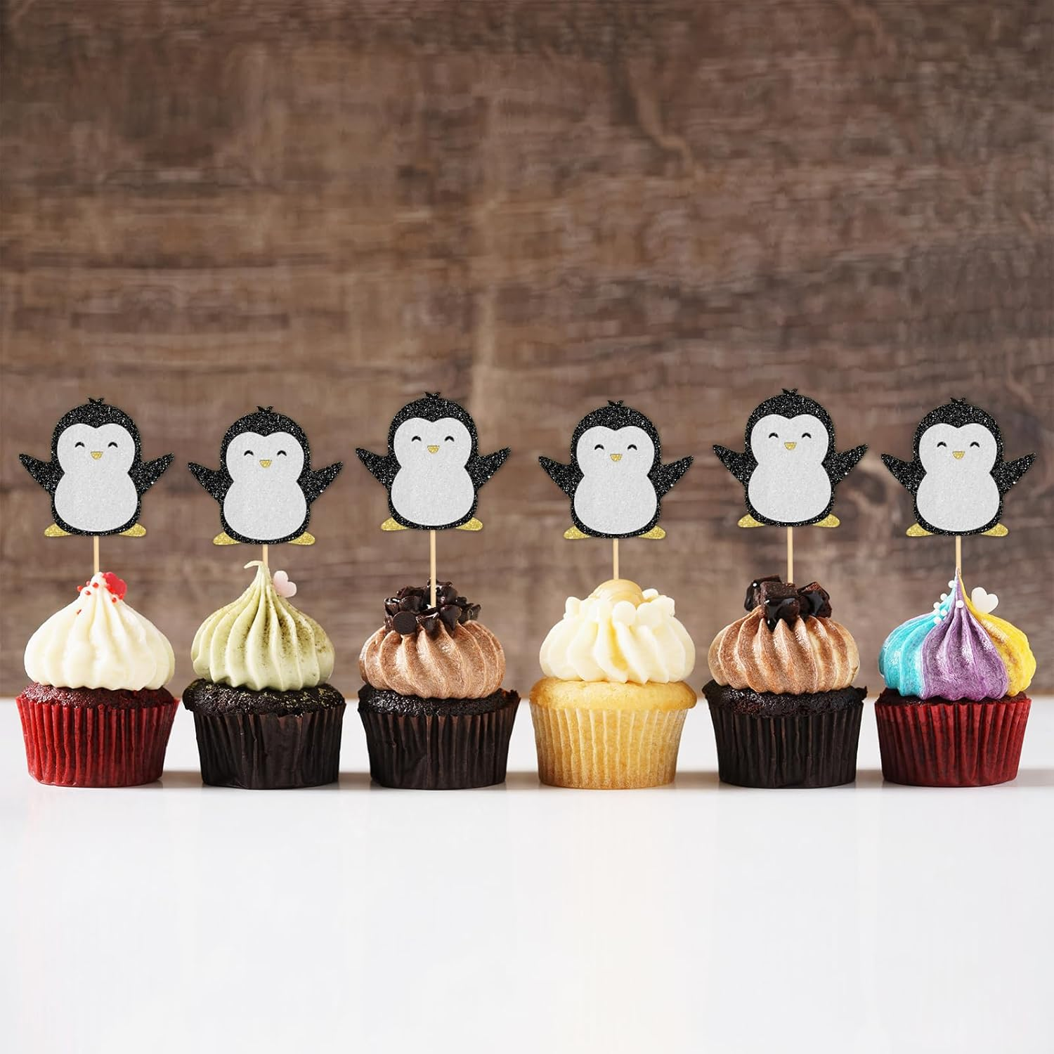 Penguin Cupcake Toppers, Penguin Baby Shower Party Decorations, Kids Birthday Party Cupcake Picks, Winter Onederland Party Supplies, 12Pcs image number 2