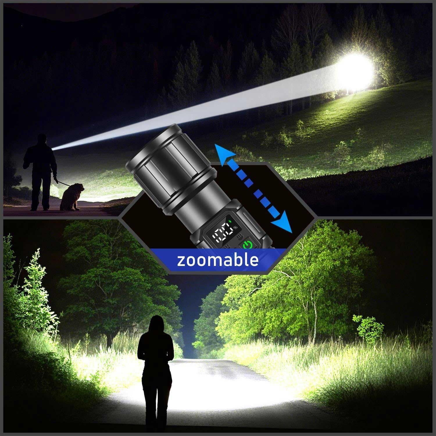 Bokmaton LED Rechargeable Flashlight with 5000Mah Battery, Super Bright Zoomable Torch for Camping Accessories, Waterproof, AAA Batteries Converter Included image number 5