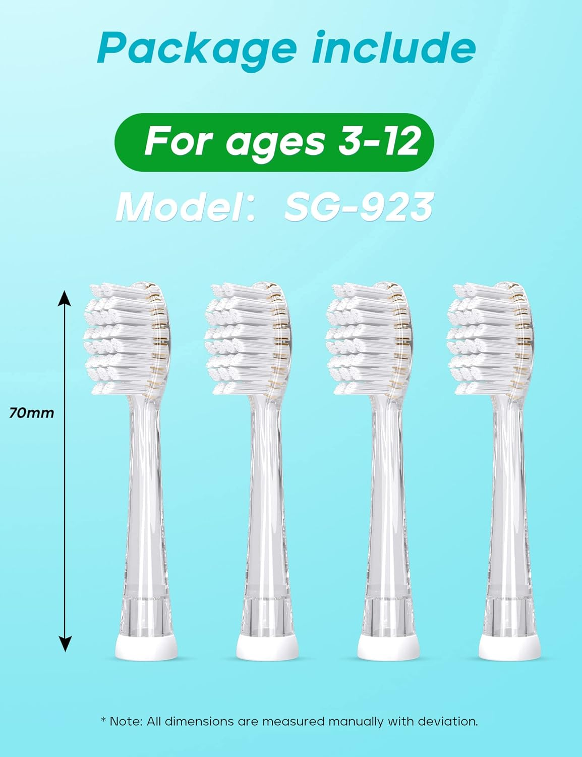 SEAGO Kids Replacement Brushes, Set of 4. Compatible Models SG-513 SG-2139 SG-977 (Clear, L) image number 4
