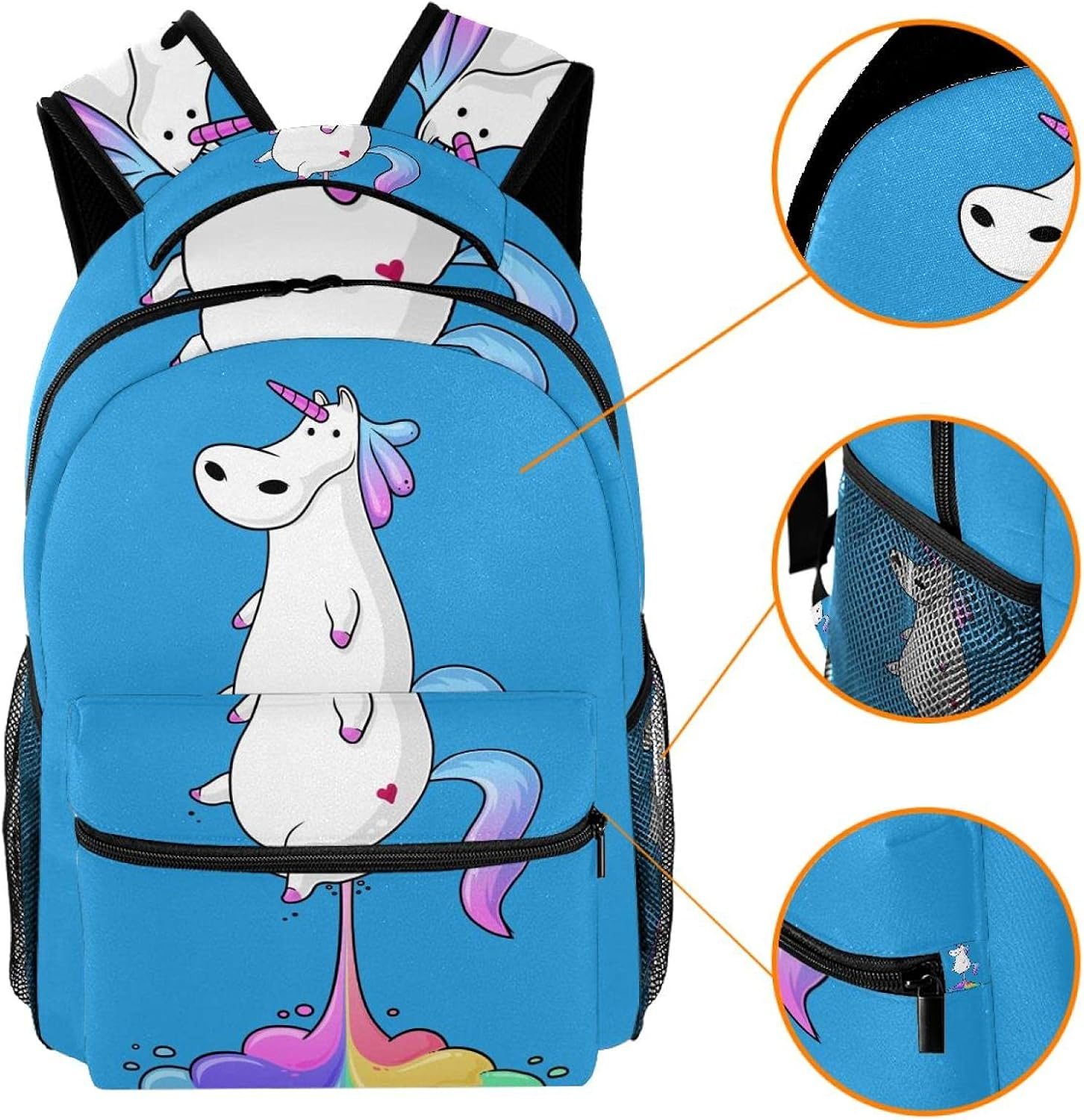 Cute Funny Unicorn Farting Rainbow Backpack Students Shoulder Bags Travel Bag College School Tote Backpacks