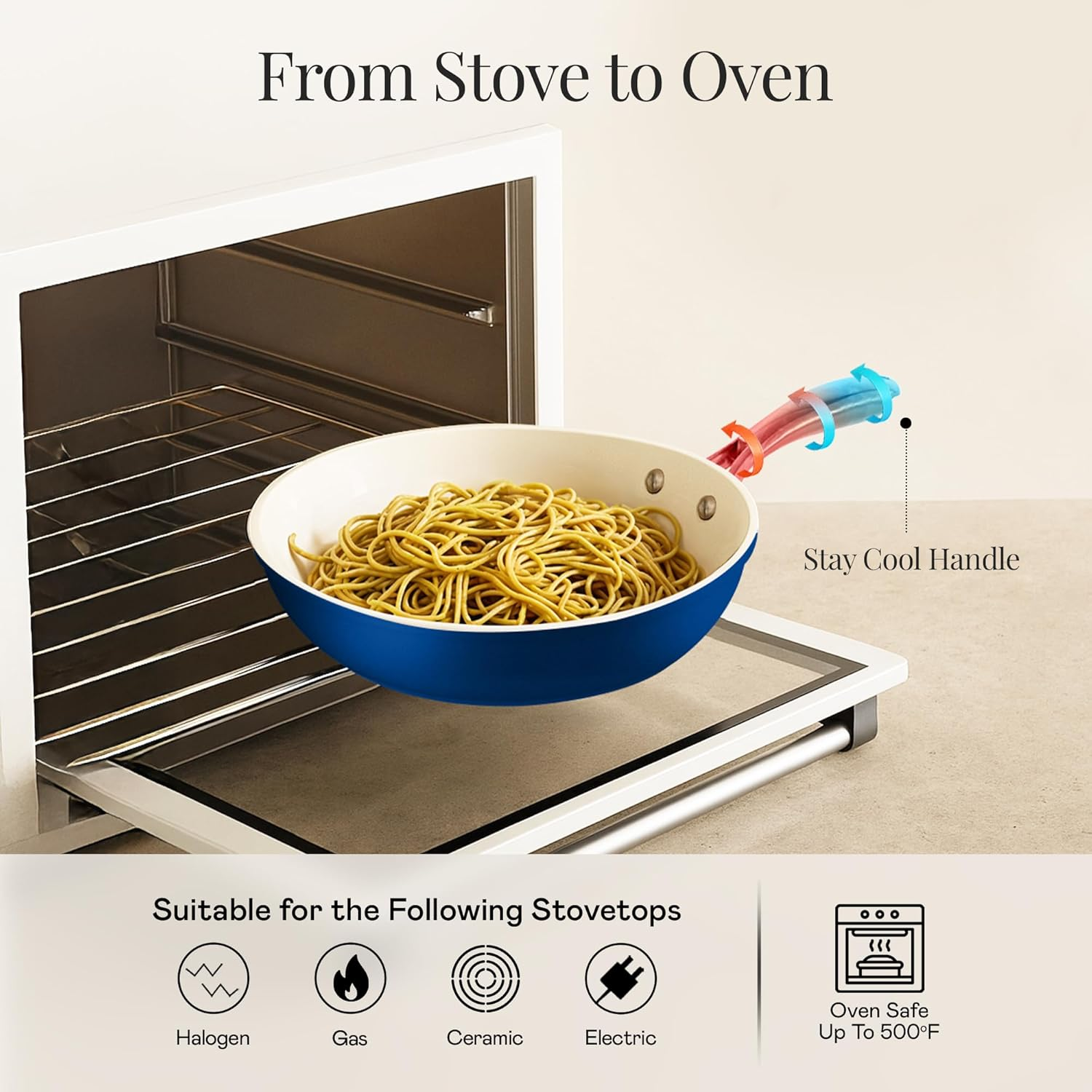 Gotham Steel 12 Pc Ceramic Pots and Pans Set Non Stick, Kitchen Cookware Sets, Pot and Pan Set, Ceramic Cookware Set, Non Toxic Cookware Set, Non Stick Pots and Pan Set, Dishwasher Safe - Cream Navy&hellip; image number 4