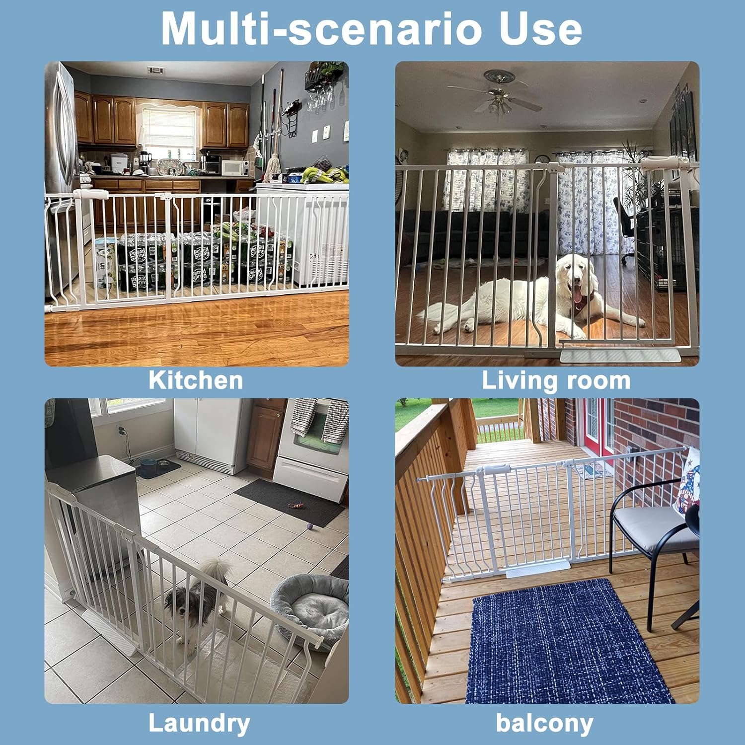 ALLAIBB Extra Wide Baby Gate for Stairs,Walk Thru Pressure Mount Auto Close White Metal Child Dog Pet Safety Doorways,Kitchen, Living Room (29.13-33.85"/74-86Cm) image number 1