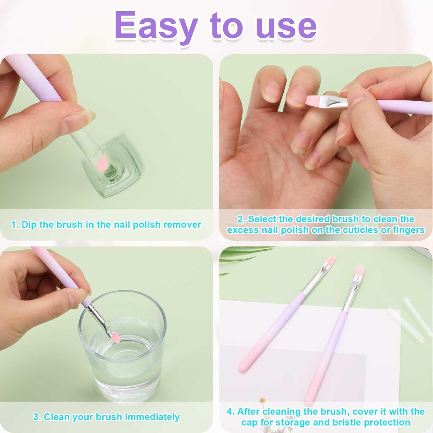 2Pcs Nail Clean up Brushes, round & Flat Head Pen Painting Tools for Nail Design & Polish Mistake Cleaning image number 4