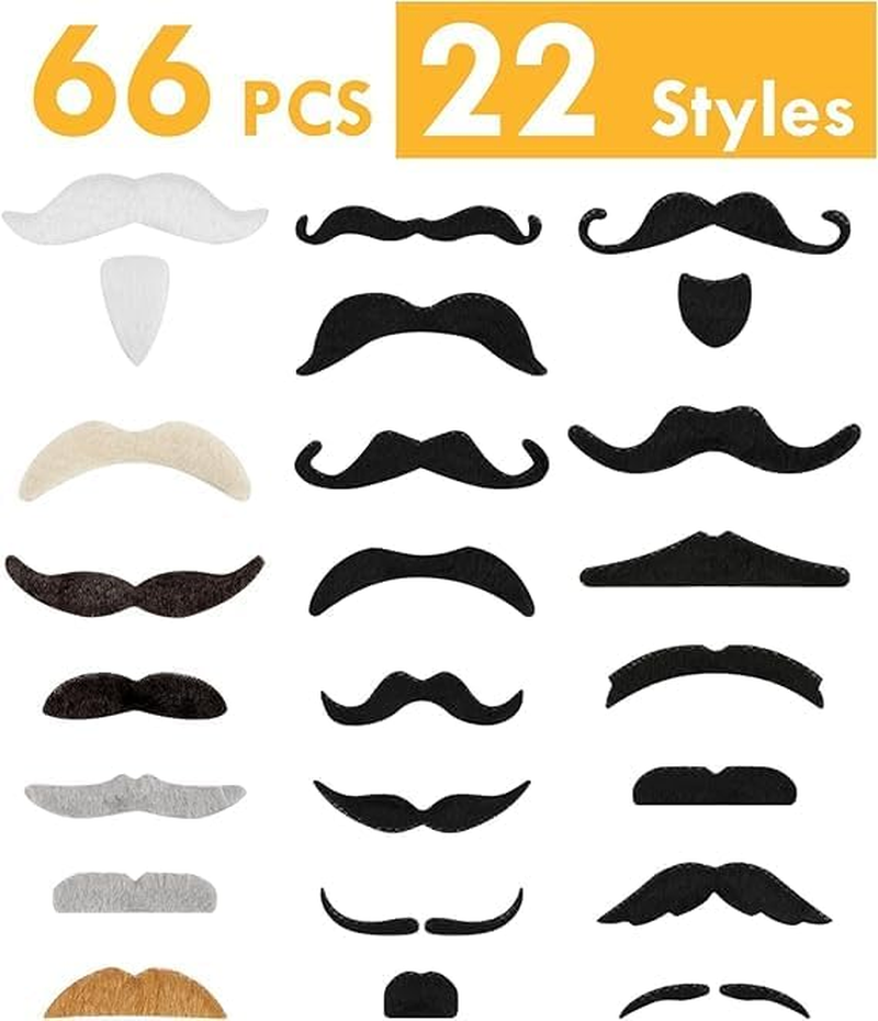 Fake Moustache, 68Pcs Fake Mustache Set, Various Styles Novelty Mustache Stickers for Men Women, Self Adhesive Fake Beard Funny Fake Mustache for Halloween Masquerade Party image number 4