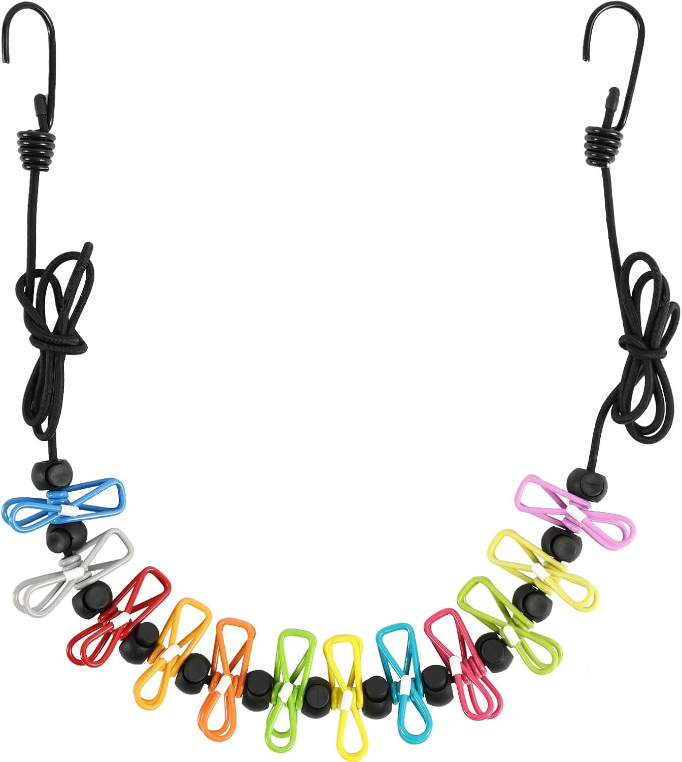 2 Pack Portable Clothesline Retractable Travel Clothesline with 12 Clothespins Outdoor Camping Accessories for Backyard, Vacation Hotel, Balcony Drying (Blue + Black)