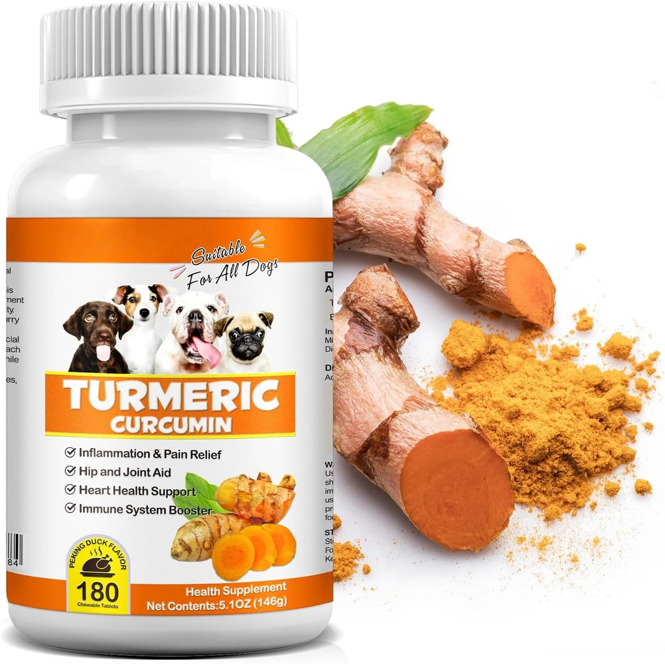Turmeric & Curcumin Chewable Tablets for Dogs | Supports Joint, Digestive, Heart, and Liver Health | Natural Anti-Inflammatory & Antioxidant | 180 Tablets image number 3