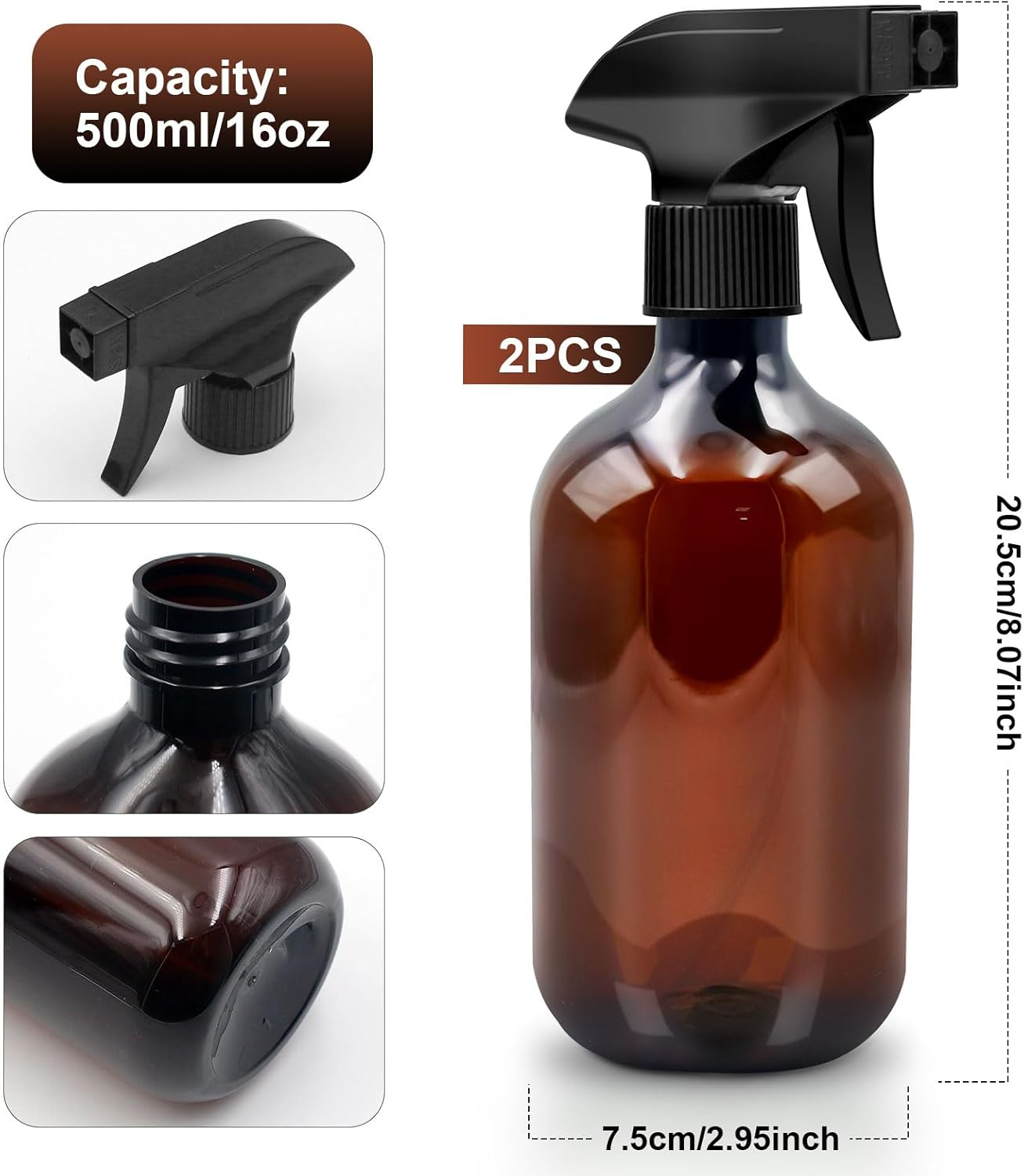 Pack of 2 Spray Bottles, 500 Ml Water Spray Bottle Plants, Atomiser Spray Bottles with Adjustable Spray Tips, Empty Water Spray Bottle Cleaning, Home, Garden, Hairdresser (Brown) - Green image number 4