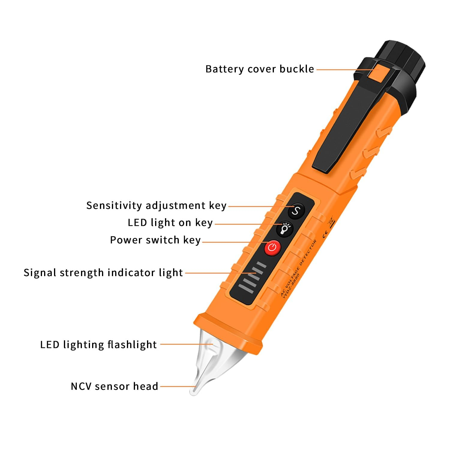 QUMOX Non-Contact Voltage Tester 12-1000V Adjustable Sensitivity AC Voltage Detector Pen Live/Null Wire Tester Buzzer Alarm Wire Breakpoint Finder image number 2