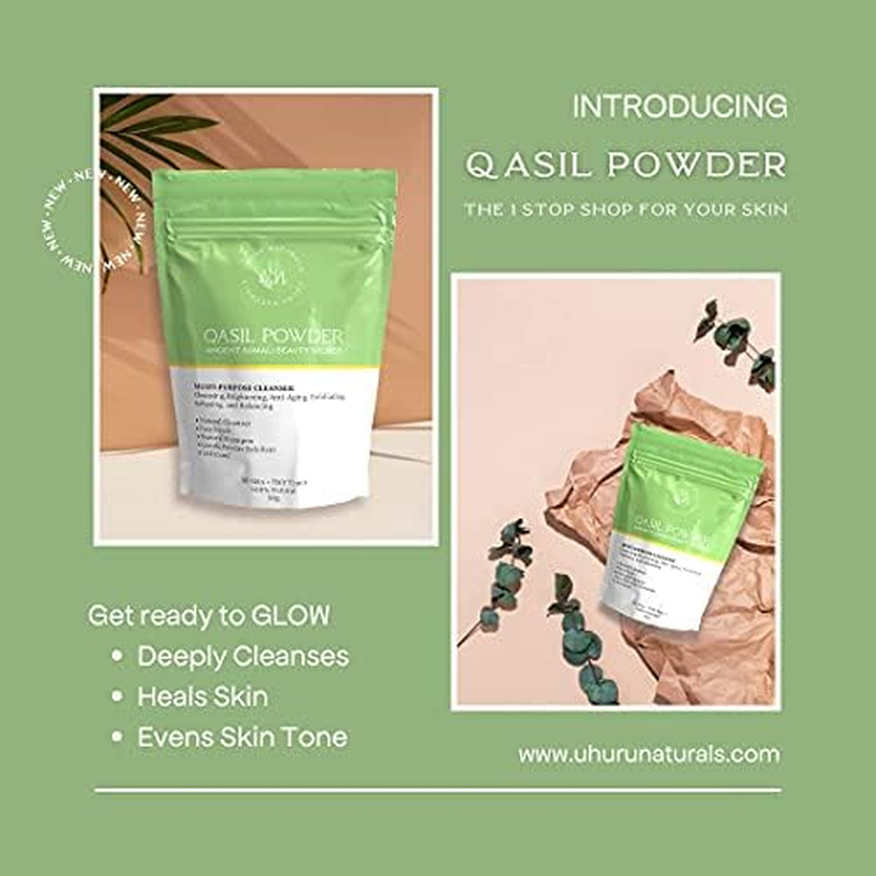 Uhuru Naturals Qasil Powder 20 Grams &ndash; Ancient Somali Beauty Secret, Gentle Deep Cleansing Facial Mask for Beautiful Glowing Skin. Reduces Dark Marks and Scars. Brightens. Detoxifies.