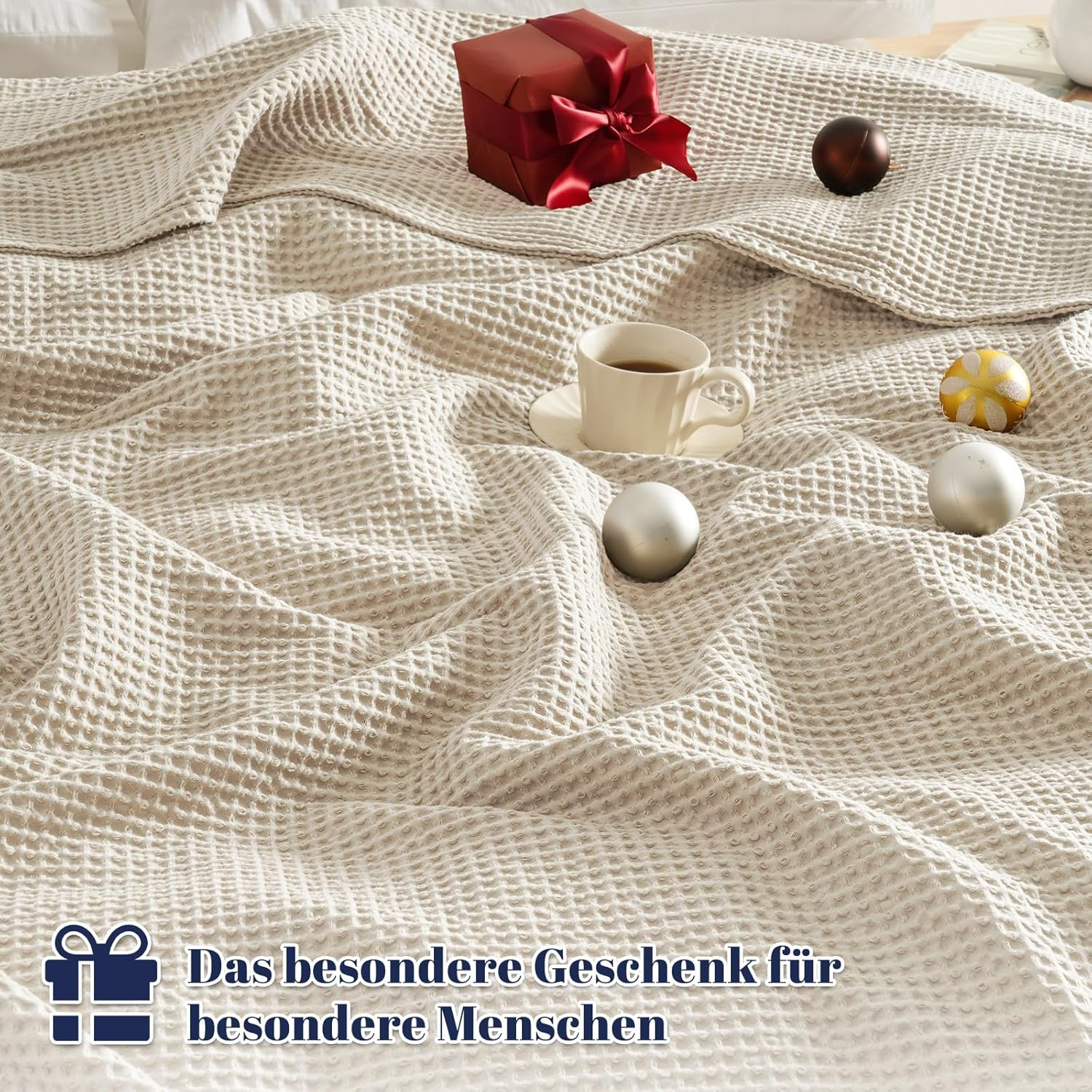 PHF 100% Cotton Waffle Blanket, Cuddly Blanket, 220 X 240 Cm, Lightweight and Breathable, Perfect for Summer, Oeko-Tex&reg; Certified, Hotel Linen Quality, Ideal for Sofa, Couch, Bed, Linen image number 6