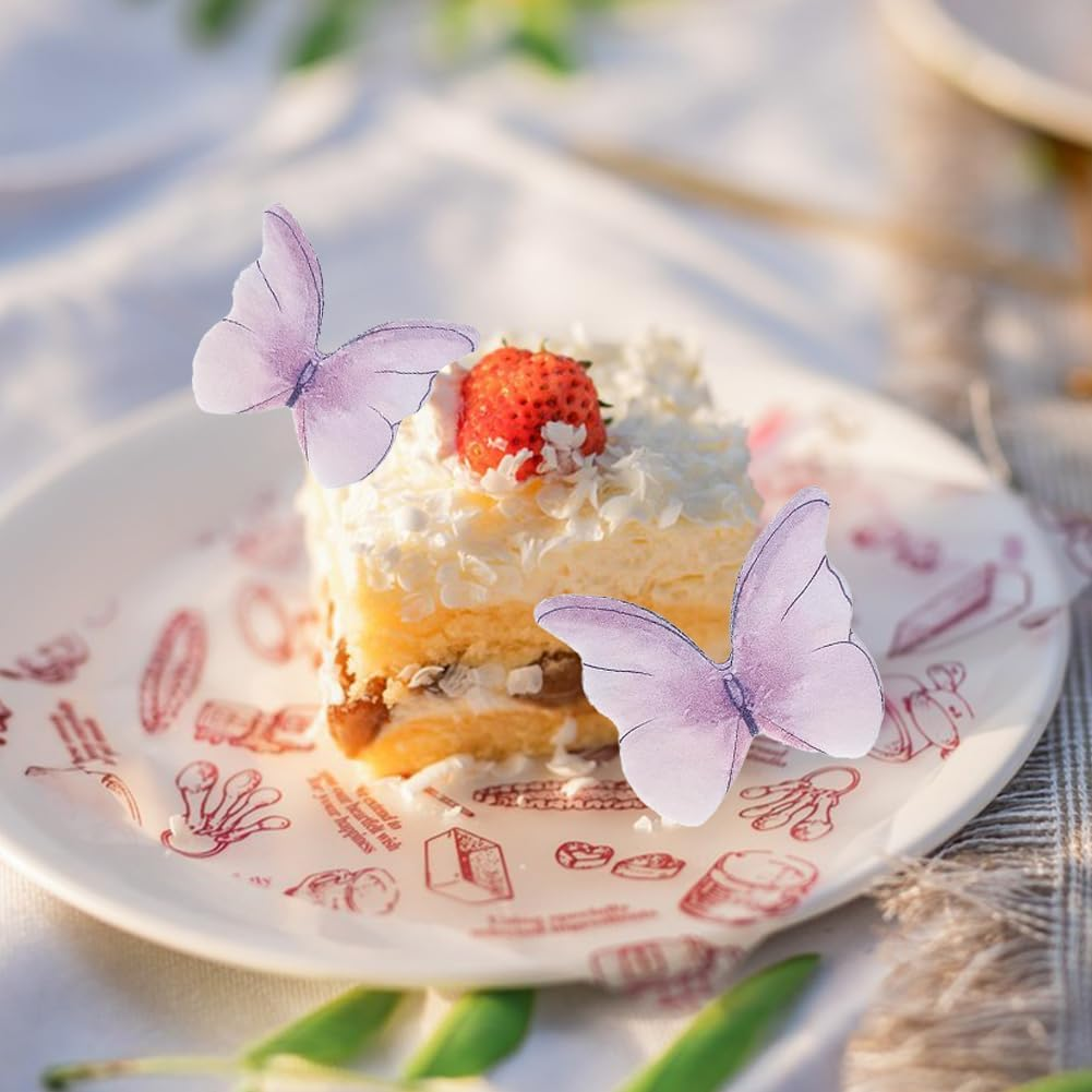 Edible Butterflies Cake Decorations,Geli 48 Pcs Purple Butterfly Cake Cupcake Toppers Wafer Paper Butterfly for Wedding Birthday Party image number 4