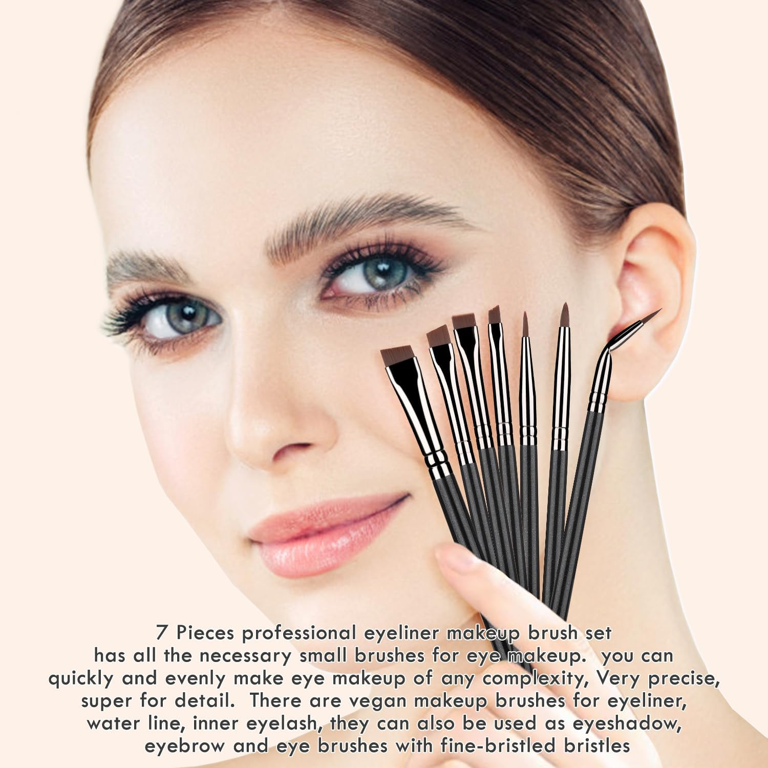 KINGMAS 7Pcs Eyeliner Brush Set, Angled Flat Gel Eye Liner Makeup Brushes, Ultra Thin Liner Brush, Fine Point Eyeliner Brushes for Women Girls image number 2