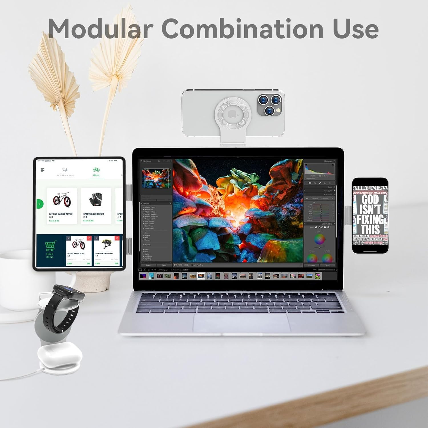 Cloudvalley for Magnetic Laptop Phone Holder, Slim Adjustable Cell Phone Stand & Slim Protable Laptop Side Mount Clip, Computer Monitor Expansion Bracket, Modular Work from Home Kit - Silver image number 5