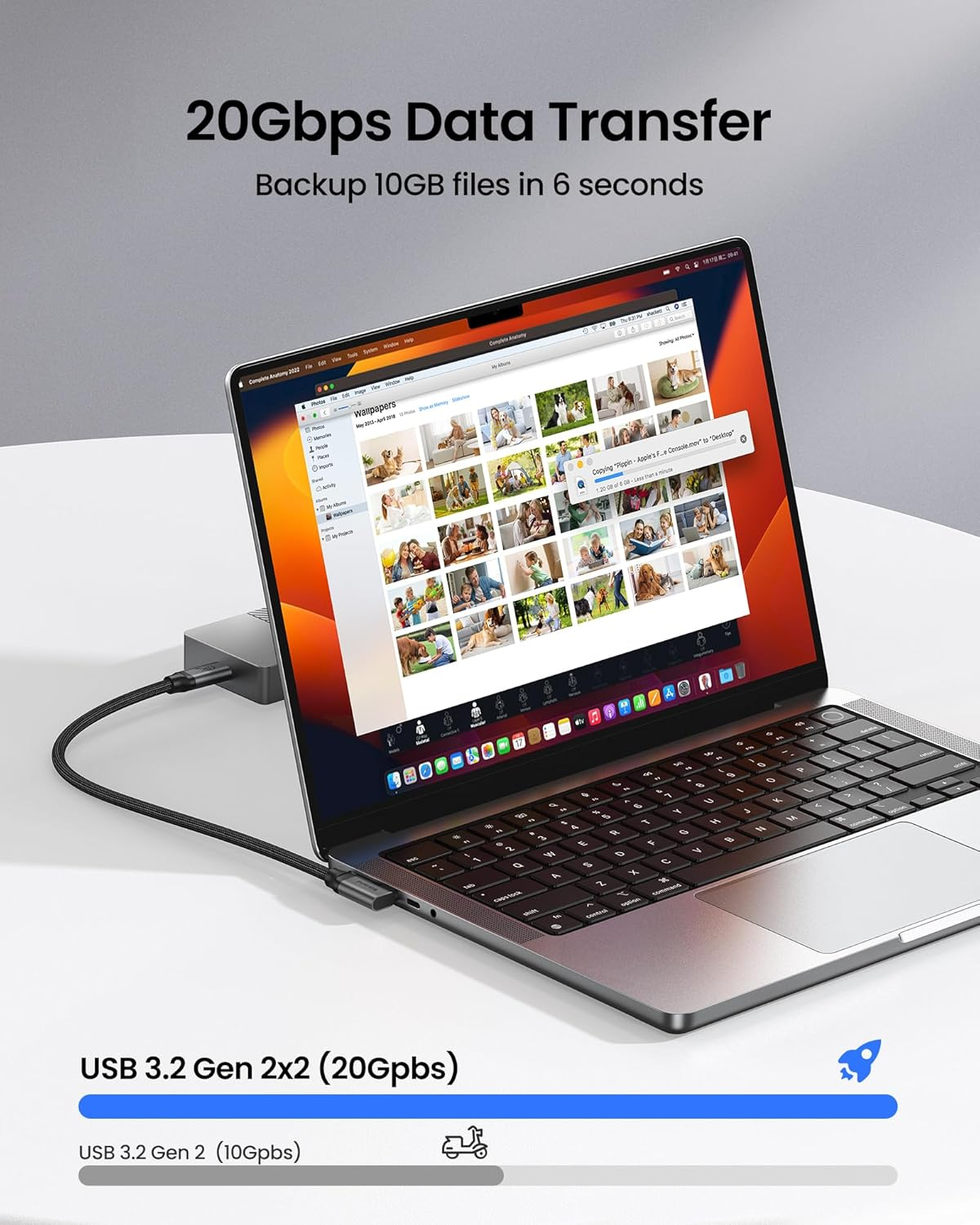 Silkland USB C Monitor Display Cable Right Angle 2M, 5K/4K@60Hz 8K@30Hz 90 Degree USB C 3.2 Gen 2X2 Video Cable, 20Gbps Data Transfer, 240W Fast PD Compatible for Macbook, Tablet, Mac Studio image number 2