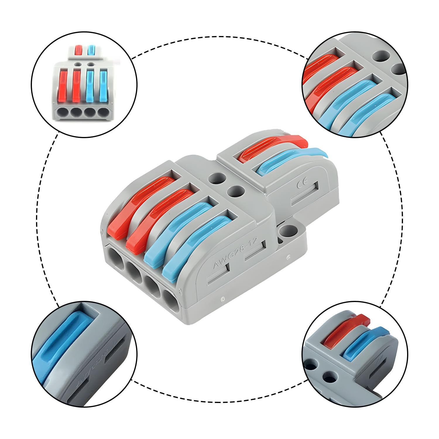 Lever Wire Connector,7 Pcs Universal 2 in 4 Out Conductor Combination Compact Electrical Insulated Terminals,Quick Disconnect Compact Splicing Connectors for Circuit Inline image number 1