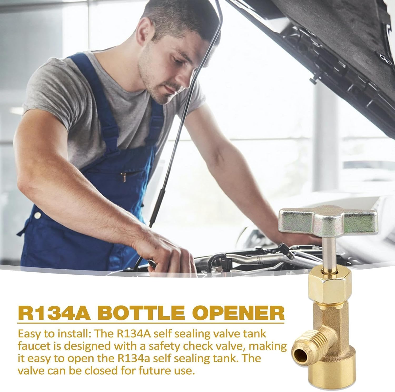 ALASSE R134A Can Tap, Brass, Copper Body Globe Valve, 1/4 in SAE, Refrigerant Can Tap, AC Accessory