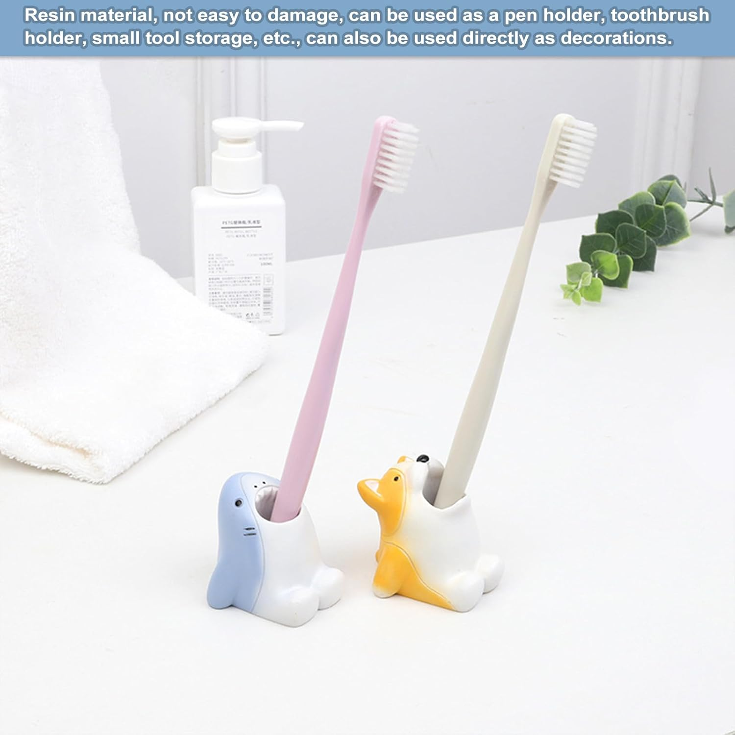 Cute Pen Pencil Holder,Kawaii Resin Animals Organizer,Creative Shark with Wide Mouth Pencil Holder,Cartoon Toothbrush Holder,Mini Storage Decorations for Office Desk Dressing Table(Shark) image number 1