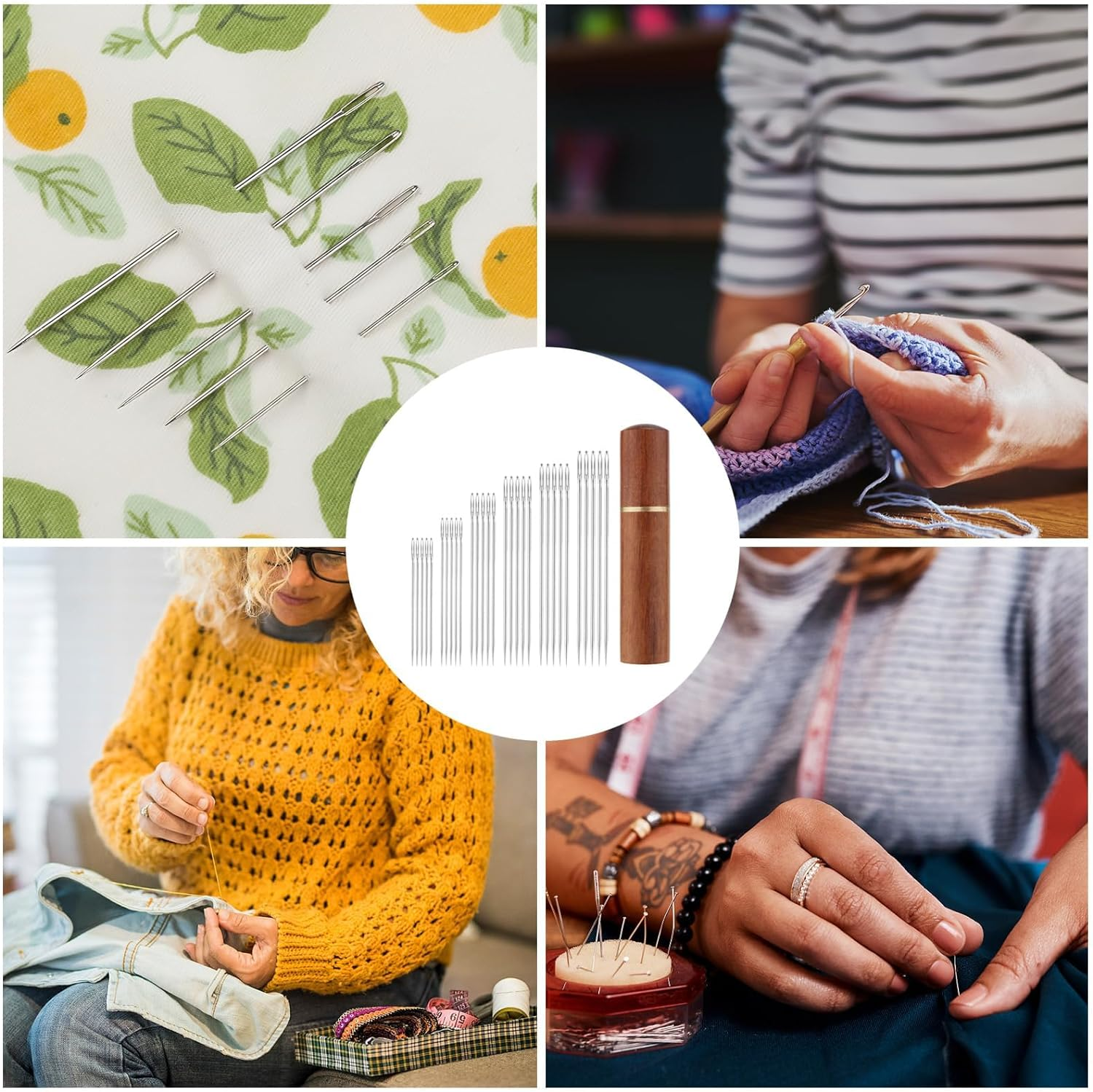 ZANZER 30Pcs Large Eye Stainless Steel Sewing Needles Kit with Wooden Needle Box - Includes 6 Sizes：Tapestry, Embroidery, Knitting, Yarn Needles for DIY Sewing Projects image number 5