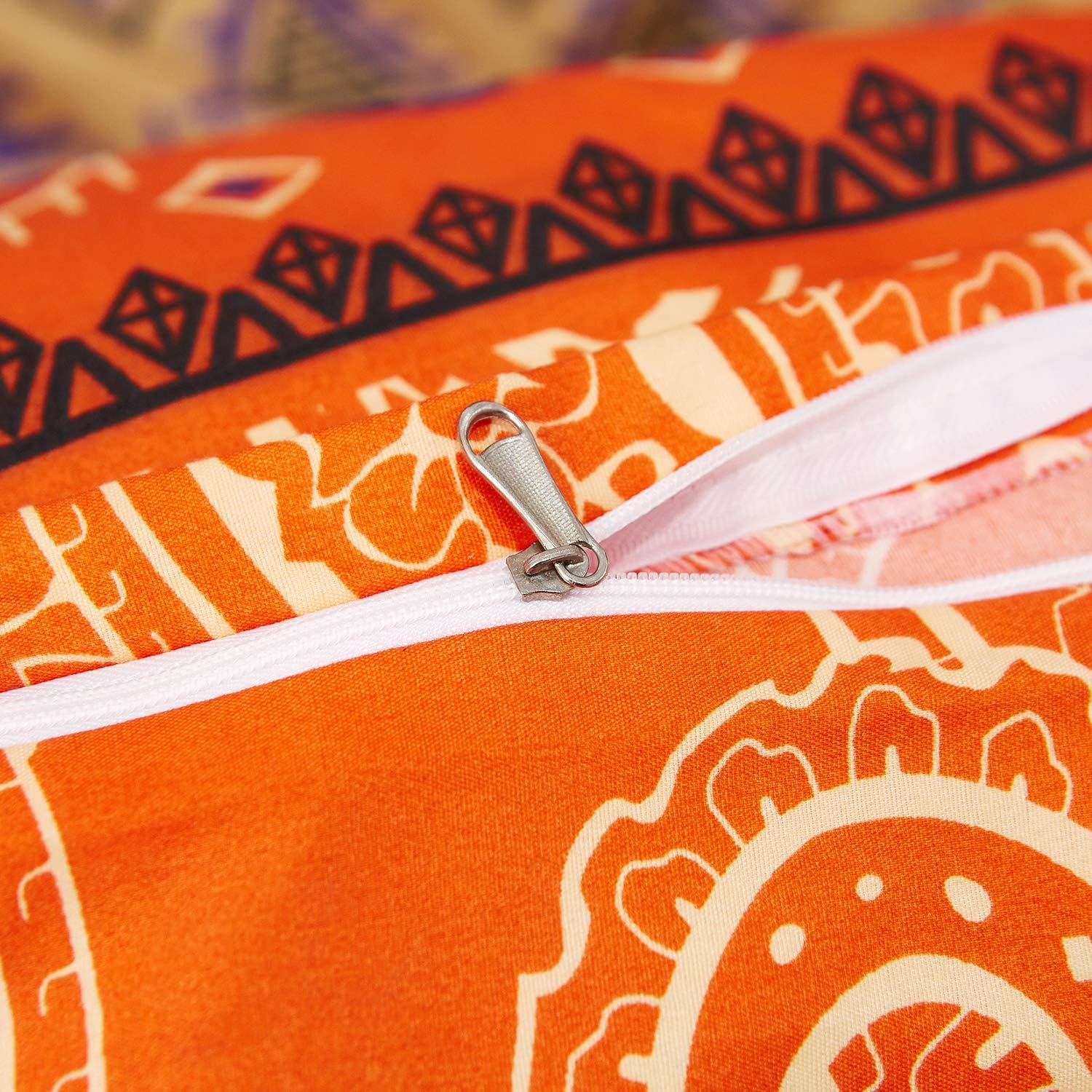 LAMEJOR Duvet Cover Sets Queen Size Bohemia Exotic Pattern Vibrant Color Luxury Soft Bedding Set Comforter Cover(1 Duvet Cover+2 Pillowcases) Orange/Teal Purple image number 5