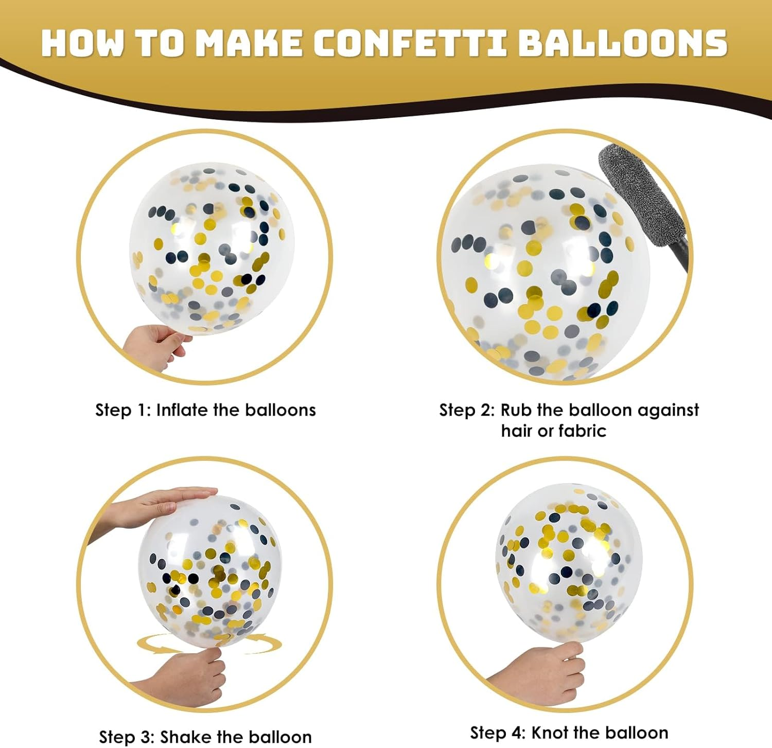 62Pcs Black Gold Balloon Kit,12Inch Black Gold White Party Balloon Set with Metallic Gold Black Confetti Balloon for Birthday Party,Graduation,Wedding,Baby Shower,New Year Decoration,Eid Mubarak Decor image number 2