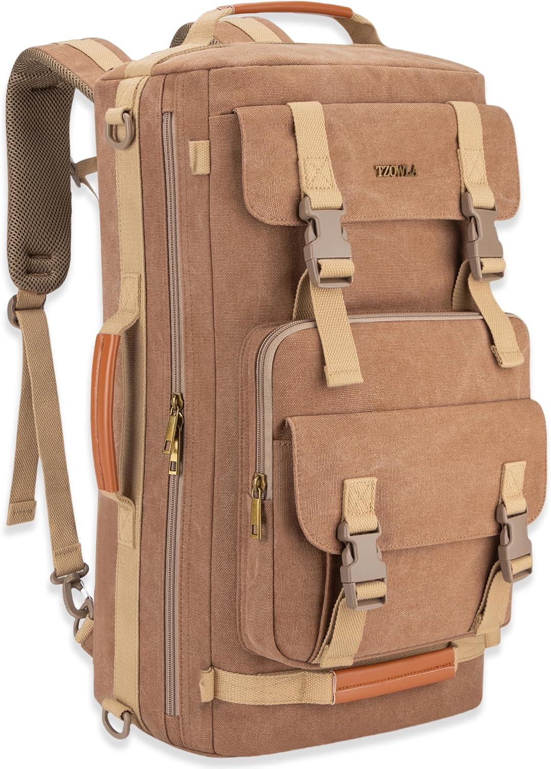 Tzowla Canvas Travel Backpack Carry on Flight Approved,Large Vintage Messenger Bag,3-In-1 Convertible Backpacks Duffel Bag,Personal Ltem Laptop Rucksack for Men and Women Fit 17 Inch Laptop