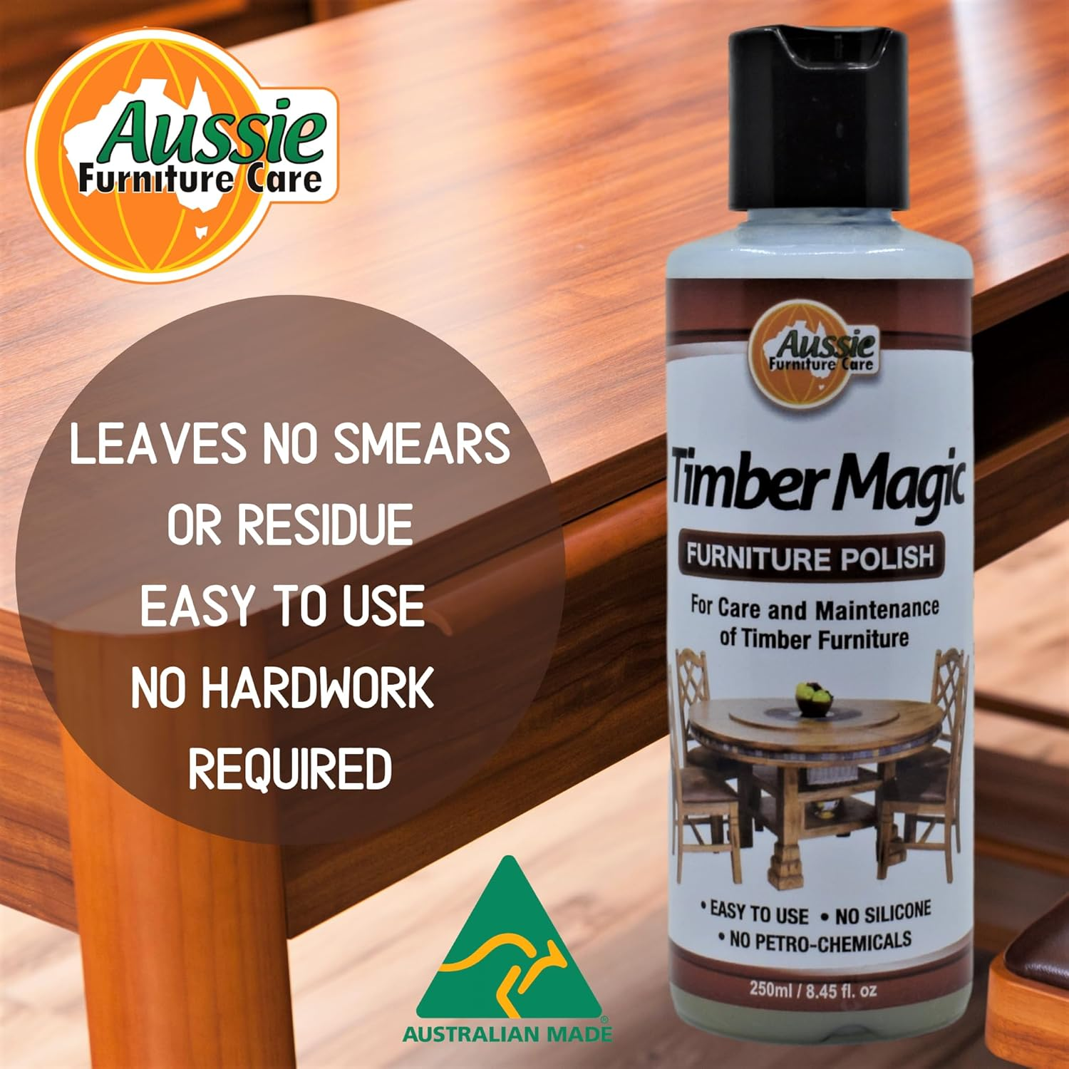 Aussie Furniture Care Timber Magic Liquid Beeswax Furniture Wax Furniture Polish 250Ml Polish Cleaner Protector for Wood & Veneer image number 6