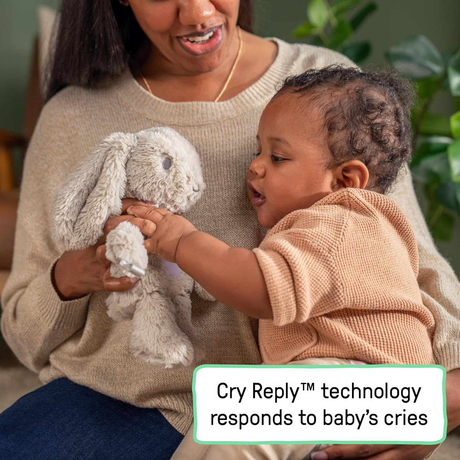 Ingenuity Sylvi Cuddle Pal Daytime Baby Soother​, Cry Activated, 8 Soothing Songs, 0+M - Plush Bunny image number 1