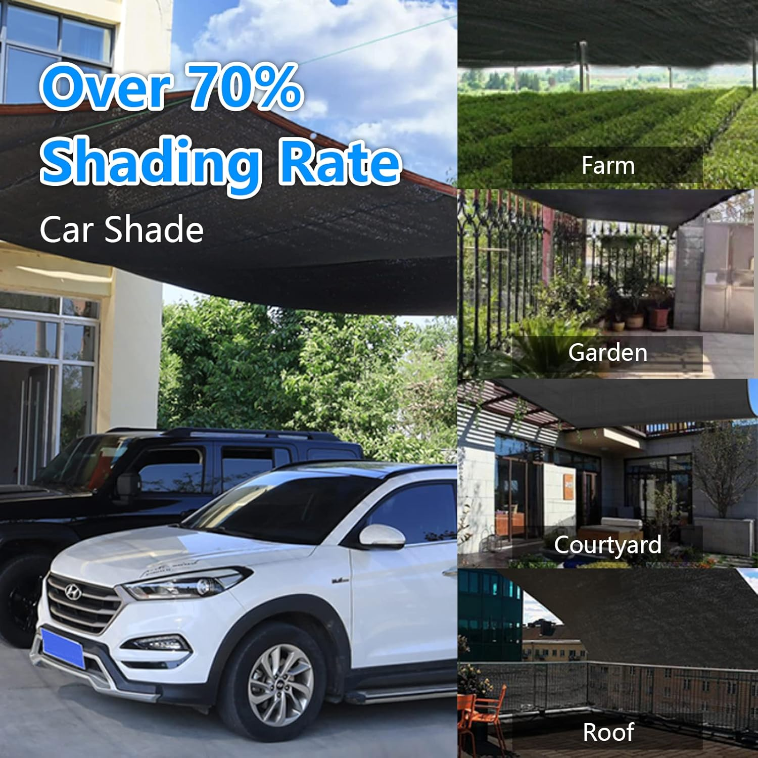 70% Black Shade Cloth, 6.5X10Ft Resistant Garden Sun Shade Net, Durable Mesh Shade Tarp with Reinforced Grommets for Greenhouse, Plant, Chicken Coop, Pergola,Canopy (6.5Ft*10Ft)