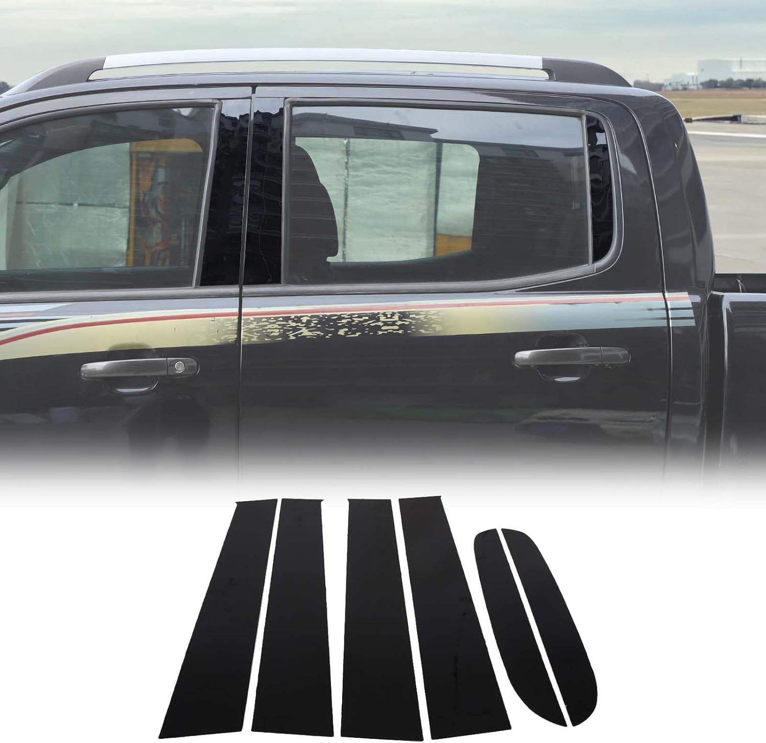 B-Pillar Cover Trim Compatible with Ford Ranger 2023-2025 Accessories | PC Material Center Pillar Post Panel Sticker | 6PC Set (2015-2021) image number 3