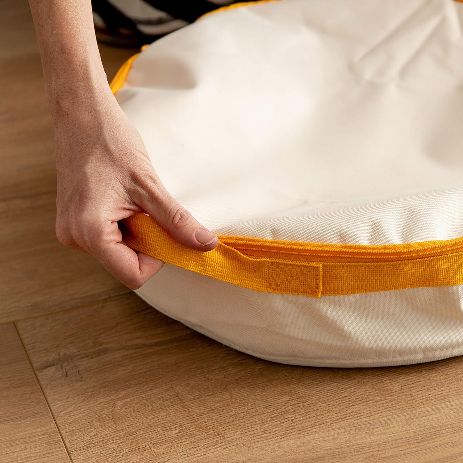 IRIS USA 15.5" Travel Cat Litter Box with Zipper Top and Handles, Mess-Free, PVC Coated to Prevent Leaks, Portable and Foldable, Cat Litter Pan for Travel, Hotels, and Cars, White/Yellow