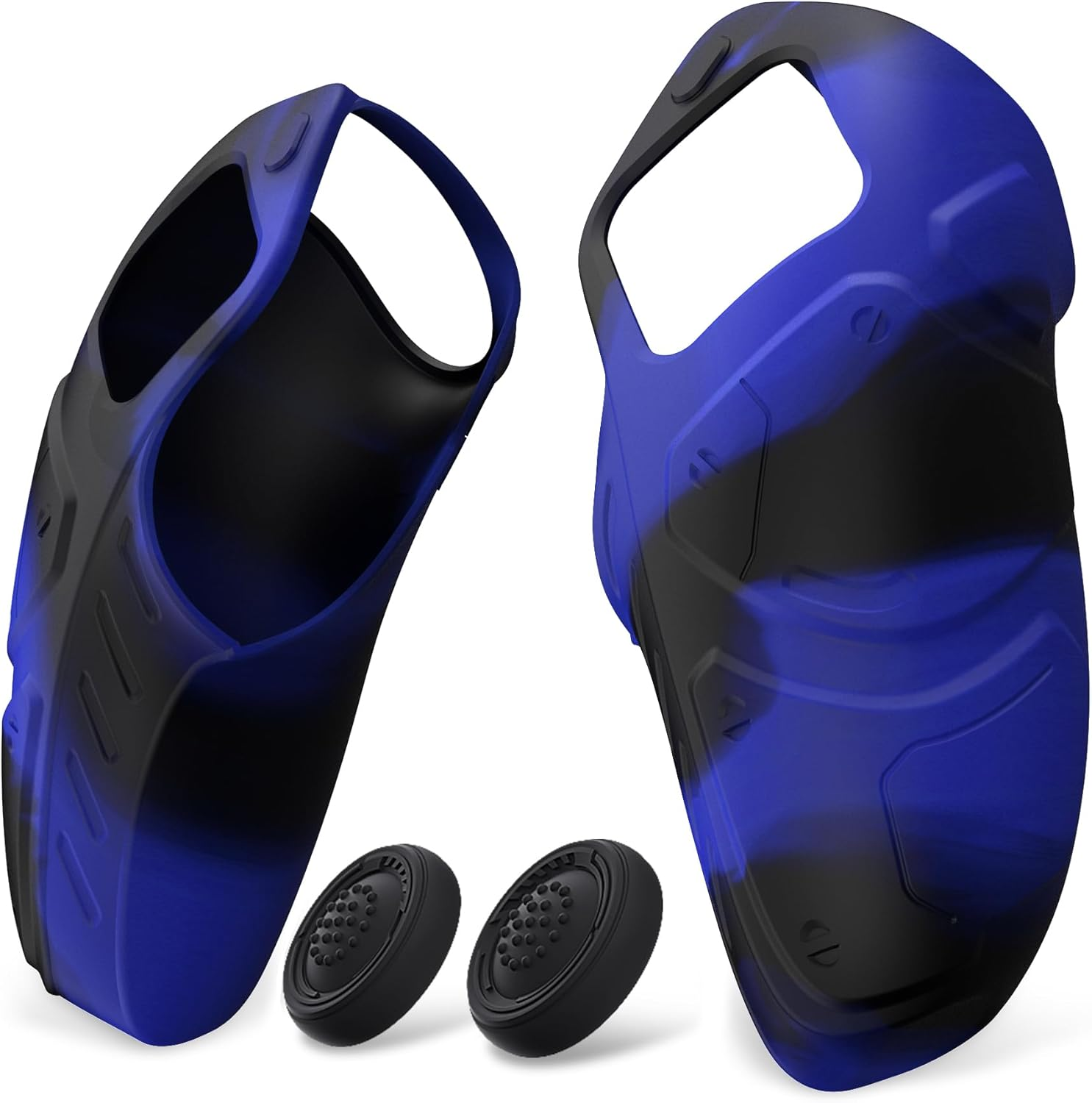 Playvital Mecha Edition Blue & Black Ergonomic Soft Controller Silicone Case Grips for Ps5, Rubber Protector Skins with Thumbstick Caps for Ps5 Controller - Compatible with Charging Station - Blue  Black image number 6