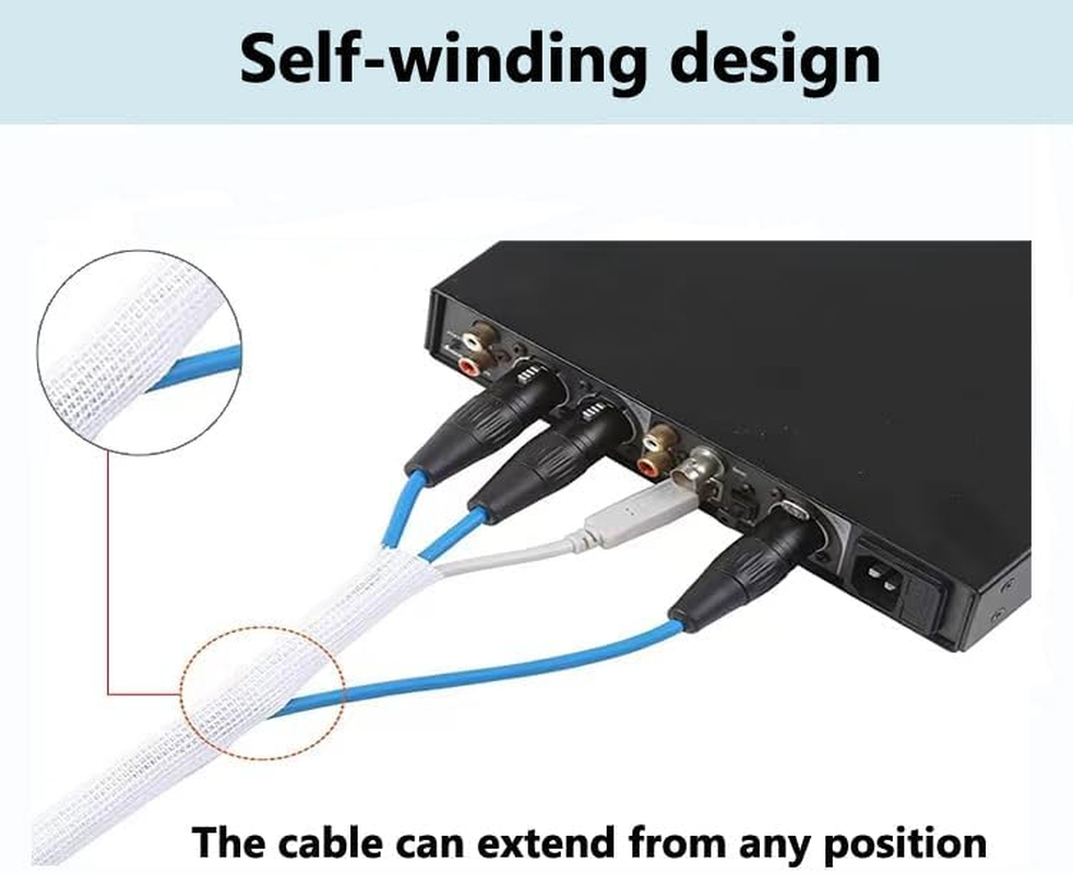 Aieve Cable Organizer, 6.6Ft(2M) Self-Wrap Cable Sleeve, White, Braided, 1/2 Inch inside Diameter, Office & Home, 6.6 Feet image number 4