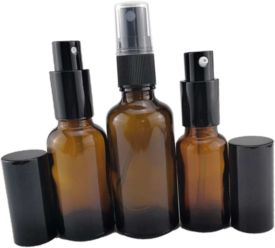 PHENOFICE 5Pcs 30Ml Brown Glass Lotion Emulsion Bottles with Black Press Pump Refillable Subpackaging Containers for Travel and Bathroom Use image number 5