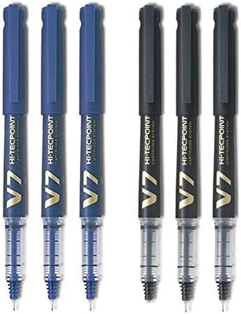 Pilot V7 Hi-Tecpoint Cartridge System Rollerball Pen Medium Point - (Blue 3 & Black 3)