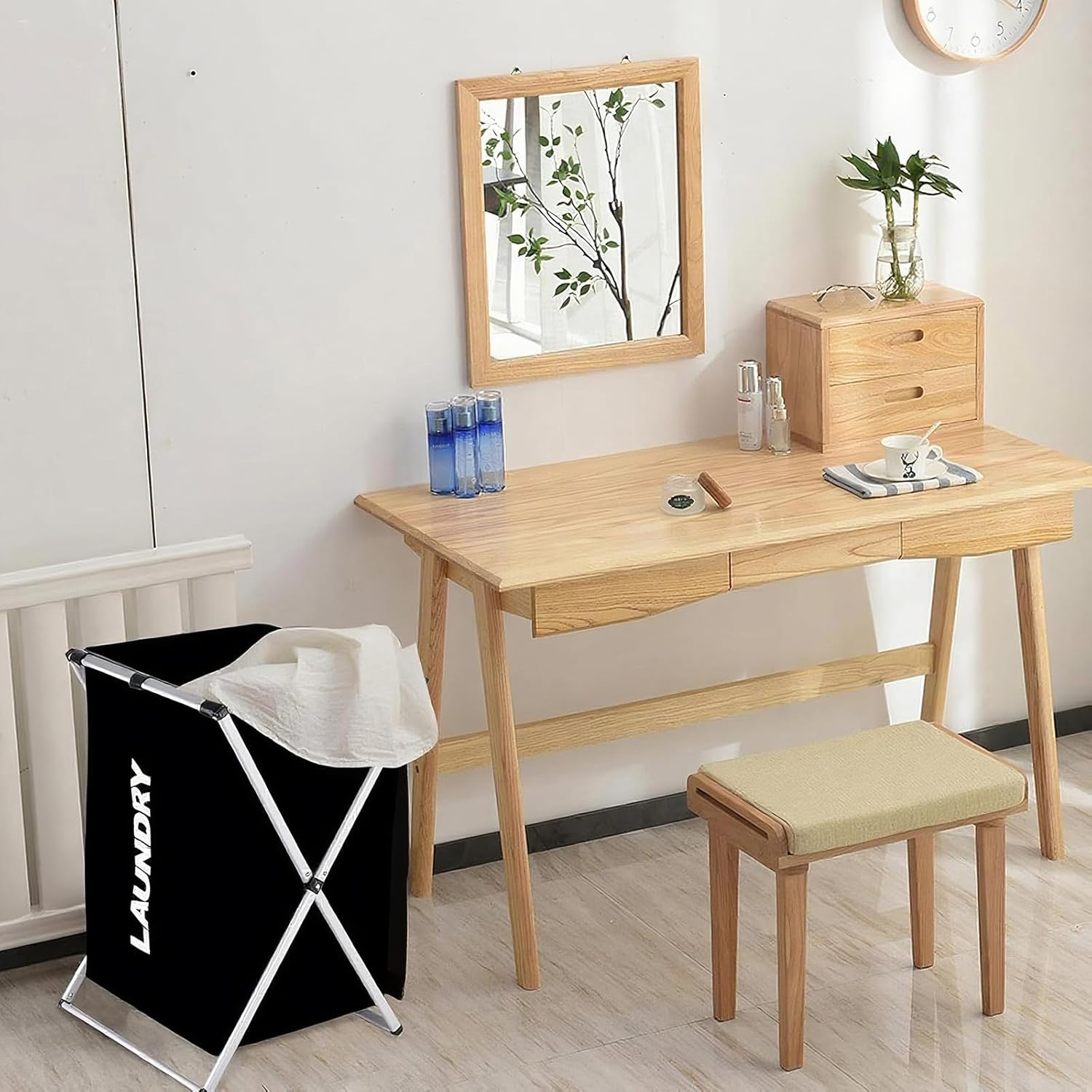 Foldable Laundry Hamper: Laundry Basket Clothes Hamper Aluminum X-Frame Foldable for Bathroom Bedroom Home Black image number 6