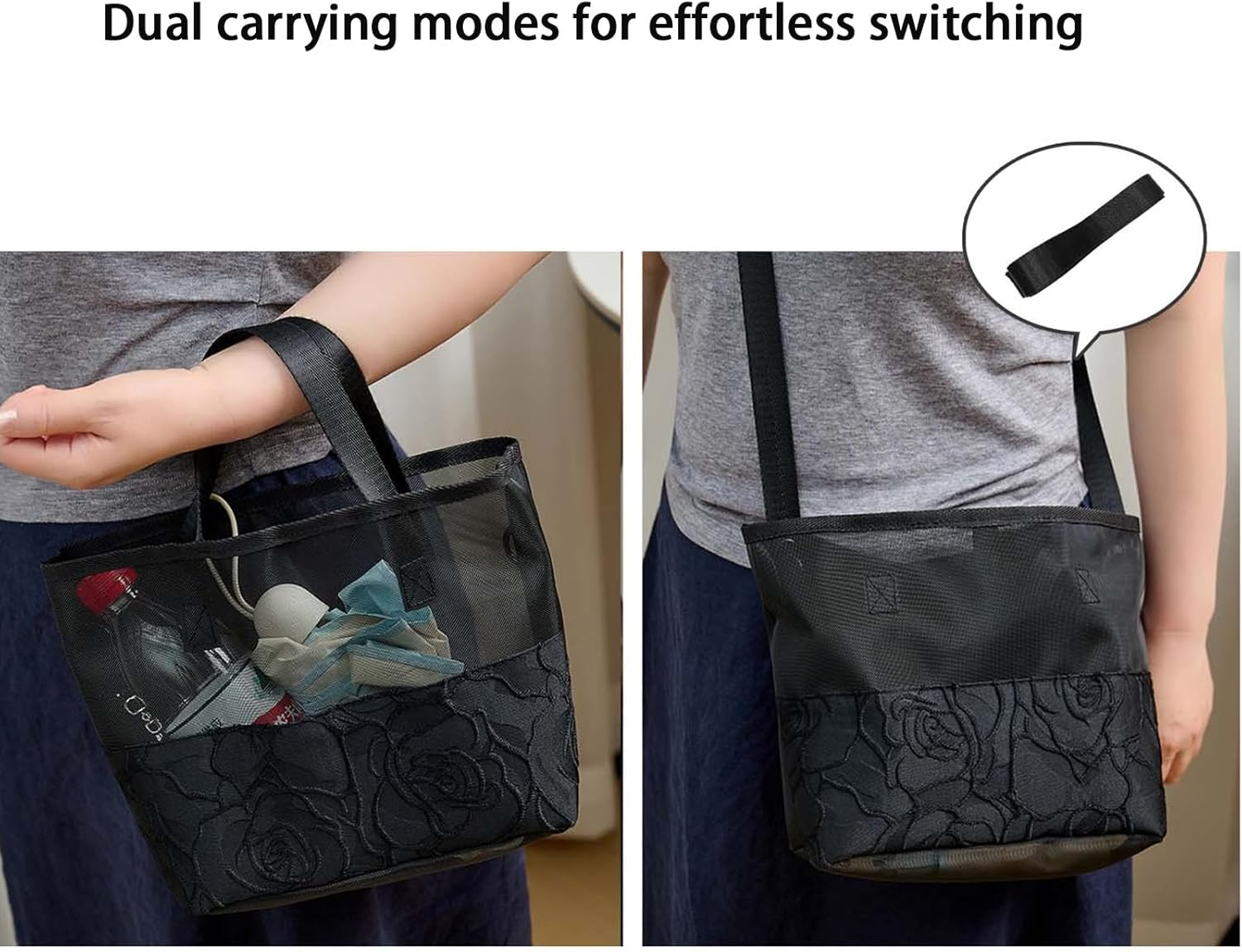 2 Pack Rose Pattern Mesh Makeup Bags, Thickened Transparent Toiletry Organizer Set, Portable Cosmetic Pouch for Women, Waterproof Travel Essentials Kit with Zipper Closure for Vacation & Travel