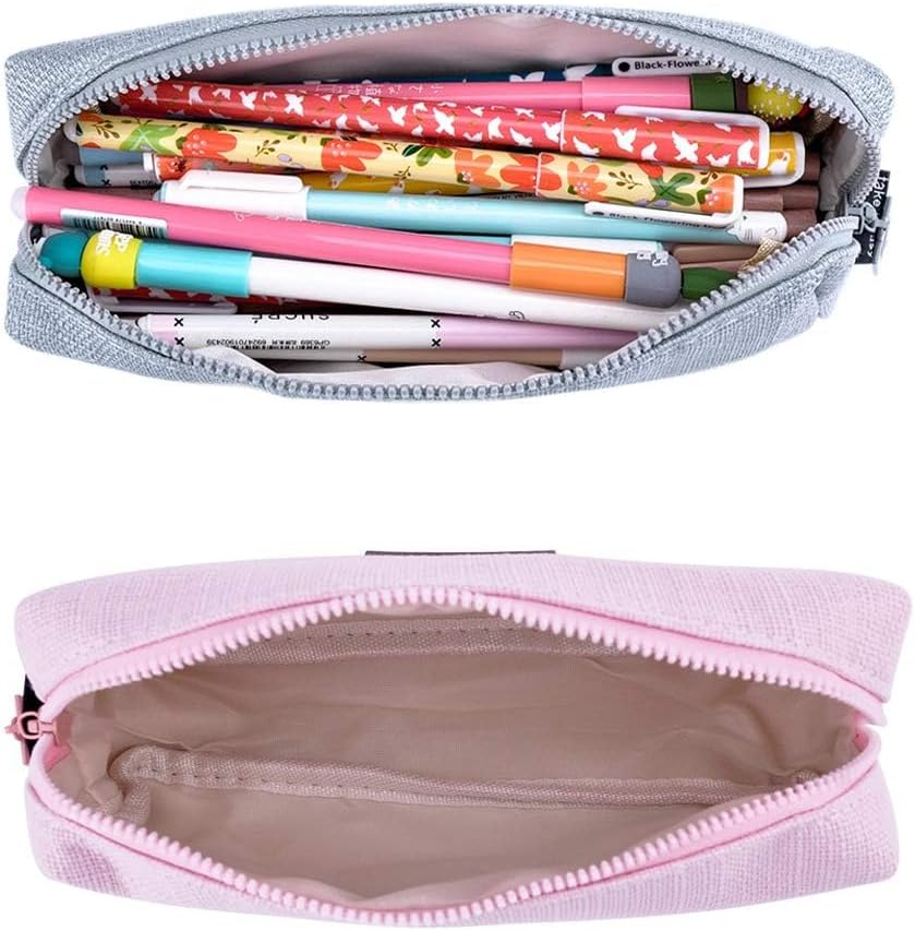 QYINXIU 2 Pack Small Pencil Case, Pencil Pouch, Cotton Linen Pencil Case Pouch Bag, Office Storage Organizer Coin Pouch Cosmetic Bag (Pink+Grey) image number 3
