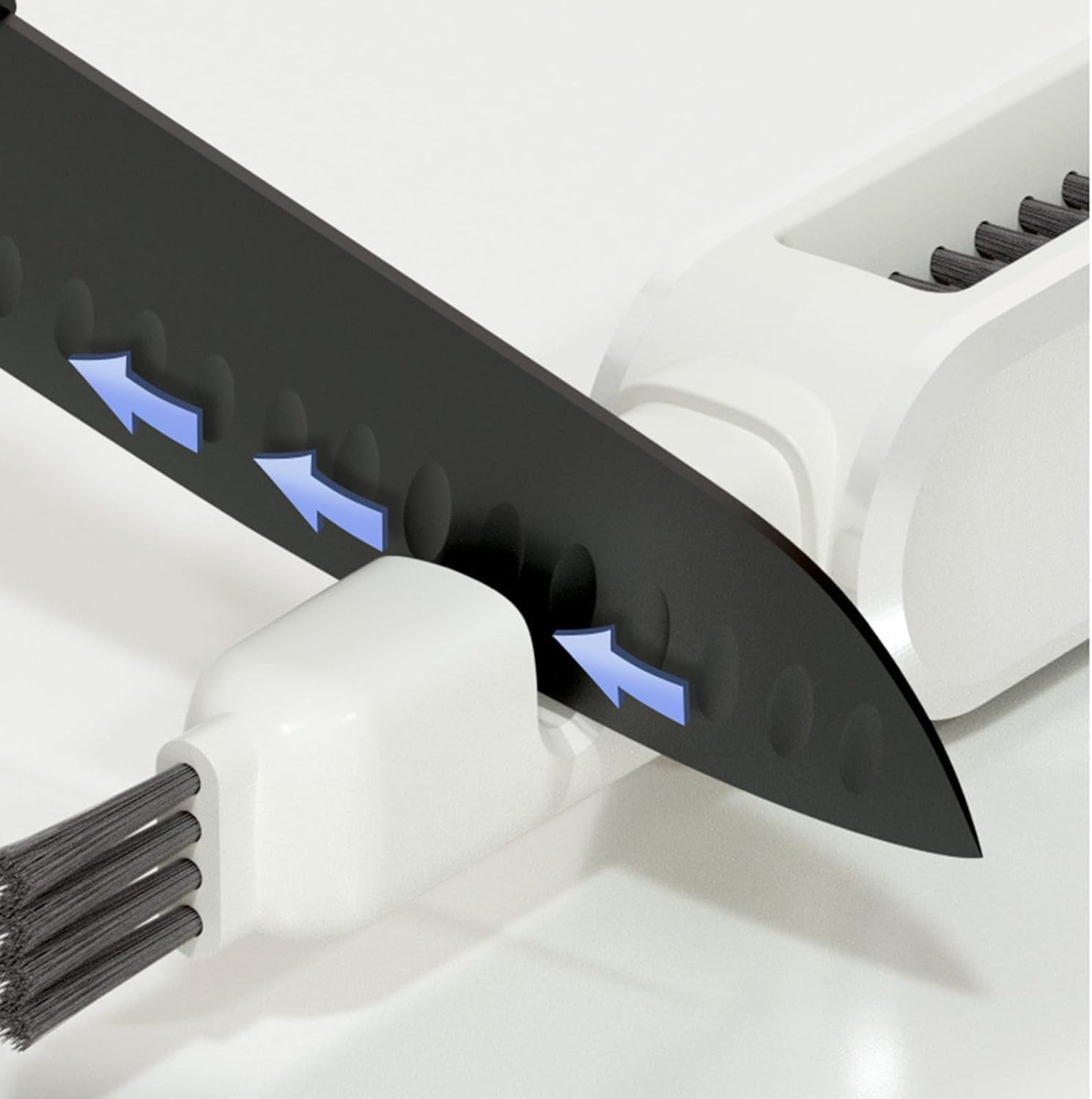 Knife Cleaner 4In1 Knife Brush with Knife Sharpener, Crevice Brush, Bristle Scrub, Meat Mincer Blade Cleaner, Kitchen Cutlery Washing, Space-Saving Storage, Green image number 4