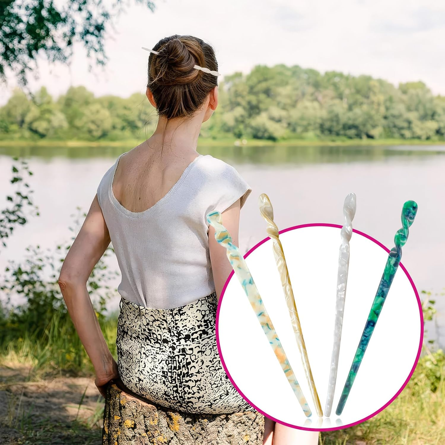 RTRTGS Pack of 4 Acetate Hair Sticks Hair Pins Chopsticks Retro Vintage Style Chinese Hair Pins for Women Girls image number 4