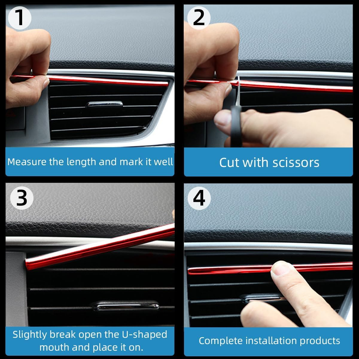20 Pcs Car Air Conditioner Decoration Strip, Waterproof Bendable Auto Air Vent Outlet Shiny Trim, Universal Vehicle Interior Accessories Suitable for Most Air Vent Outlet (Red) image number 2