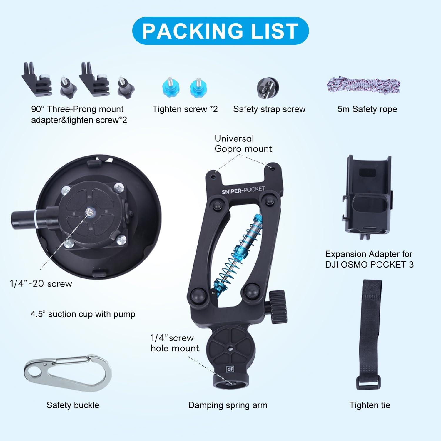 DF DIGITALFOTO Osmo Pocket 3 Car Mount, Blade Arm Sunction Cup Shock Vertical Shock Absorbing Car Shooting with Safety Lock Rope 60Kg Load-Bearing Compatible with DJI Osmo Pocket/Gopro Action Camera image number 4