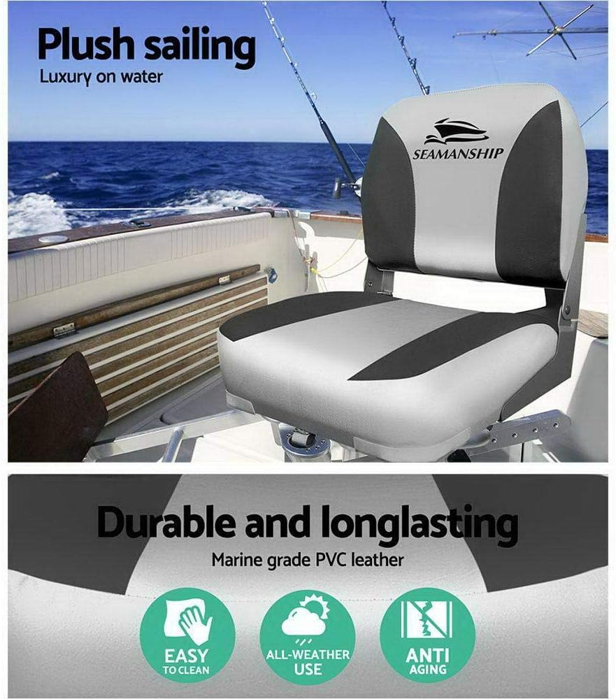 Seamanship Boat Seats, Set of 2 Folding Seat Swivel Chair Floor Chairs Marine Seating Fishing Outdoor Accessories, All Weather Conditions Stainless Steel Grey image number 1