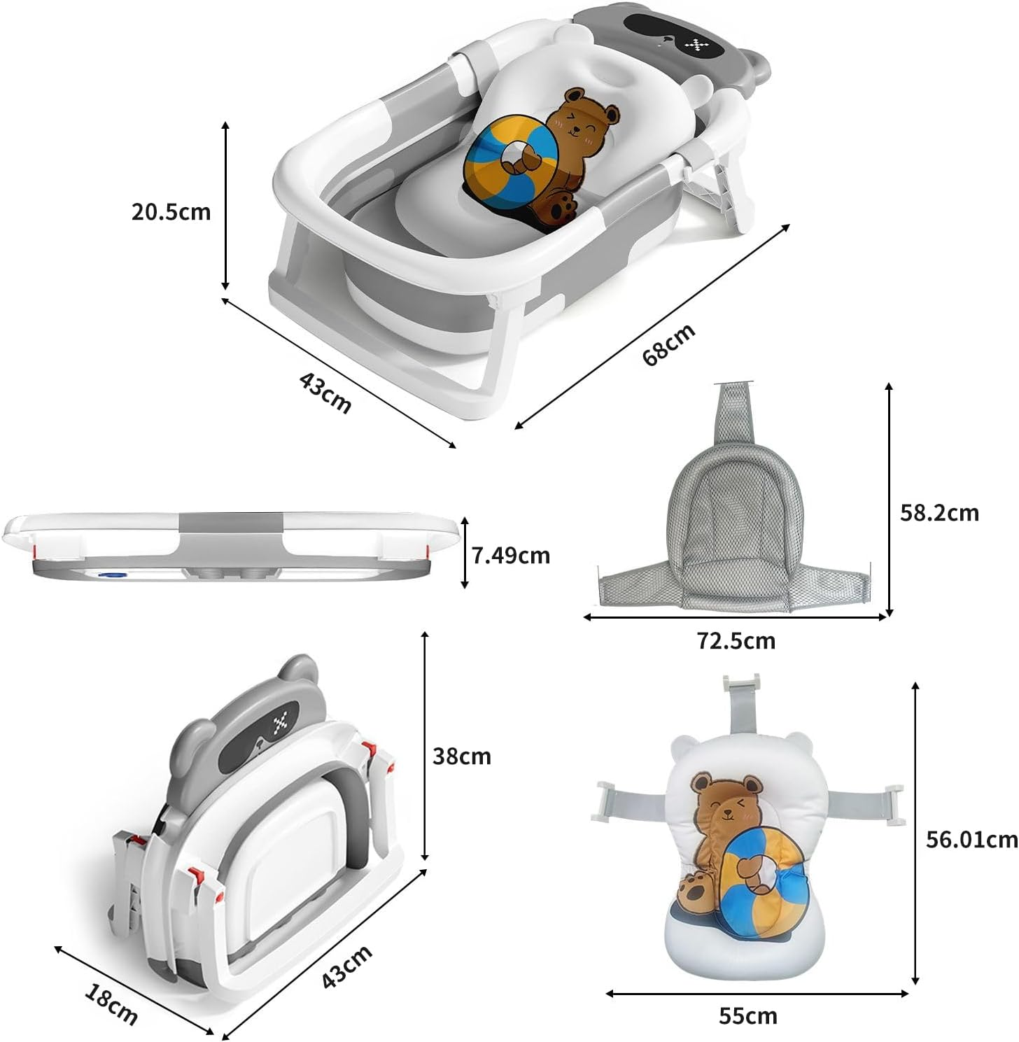 STEUGO Baby Bath Tub for Newborn with Seat Support Cushion Stand with Soft Cushion Baby Bathtub Newborn Totoddl Bath Tub for Baby 0-3 Years Travel Portable Bathtub（Grey） image number 5