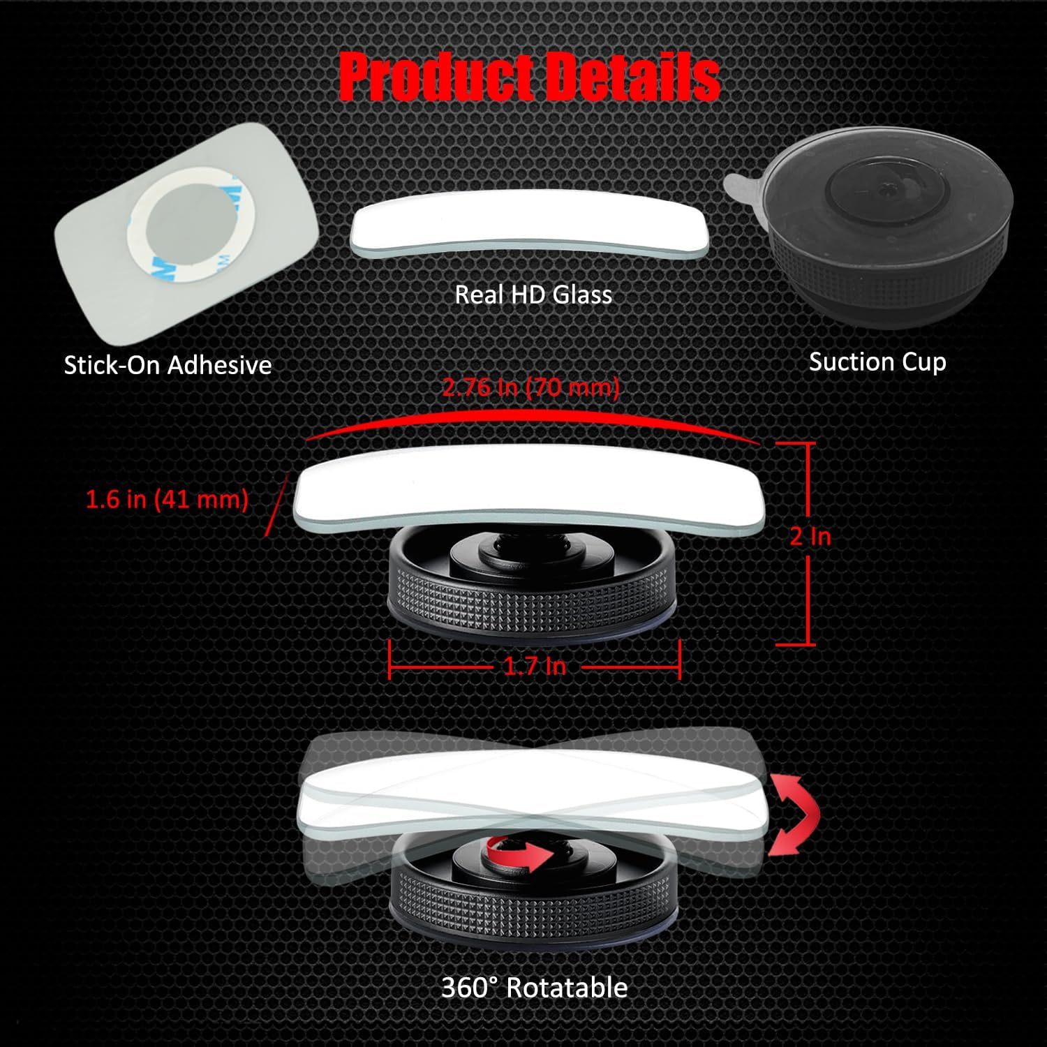 Suction Cup Blind Spot Mirror, Ampper HD Glass Frameless Removable Convex Wide Angle Rear View Mirror (Rectangular, Pack of 2)