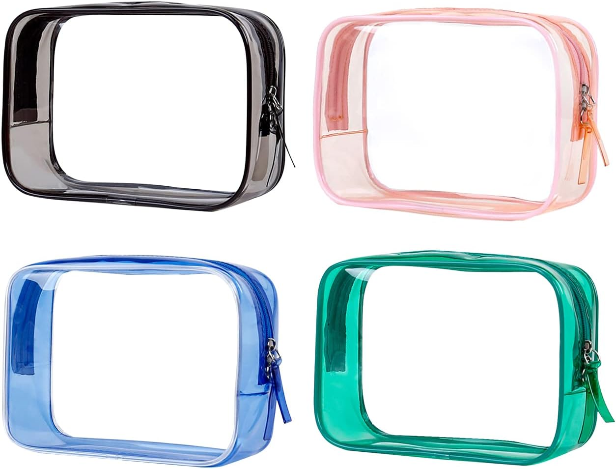 TSA Toiletry Bag, VASCHY 4 Pack Clear Makeup Bag Water Resistant Cosmetic Bag, Airline Carry on Travel Bag for Men and Women, Transparent Wash Bag, Black-Pink