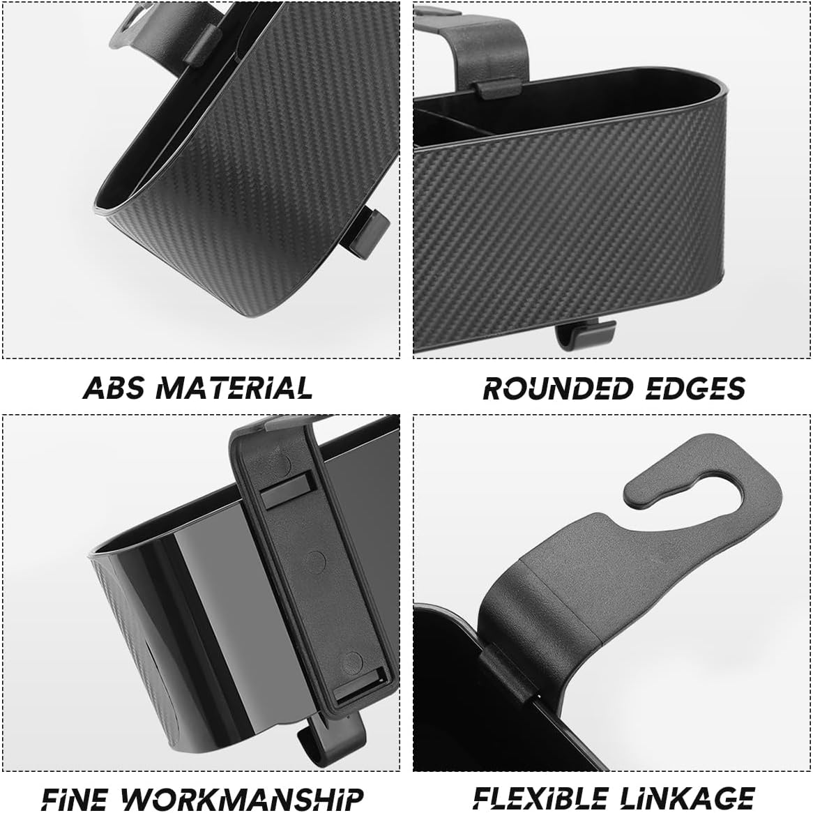 BELOMI Car Headrest Backseat Organizer with Cup Holder, Seat Back Hanging Storage Box with Hooks, Multi-Functional Drink Pocket Food Snack Phone Tray for Kids, Car Travel Accessories (Black) image number 3