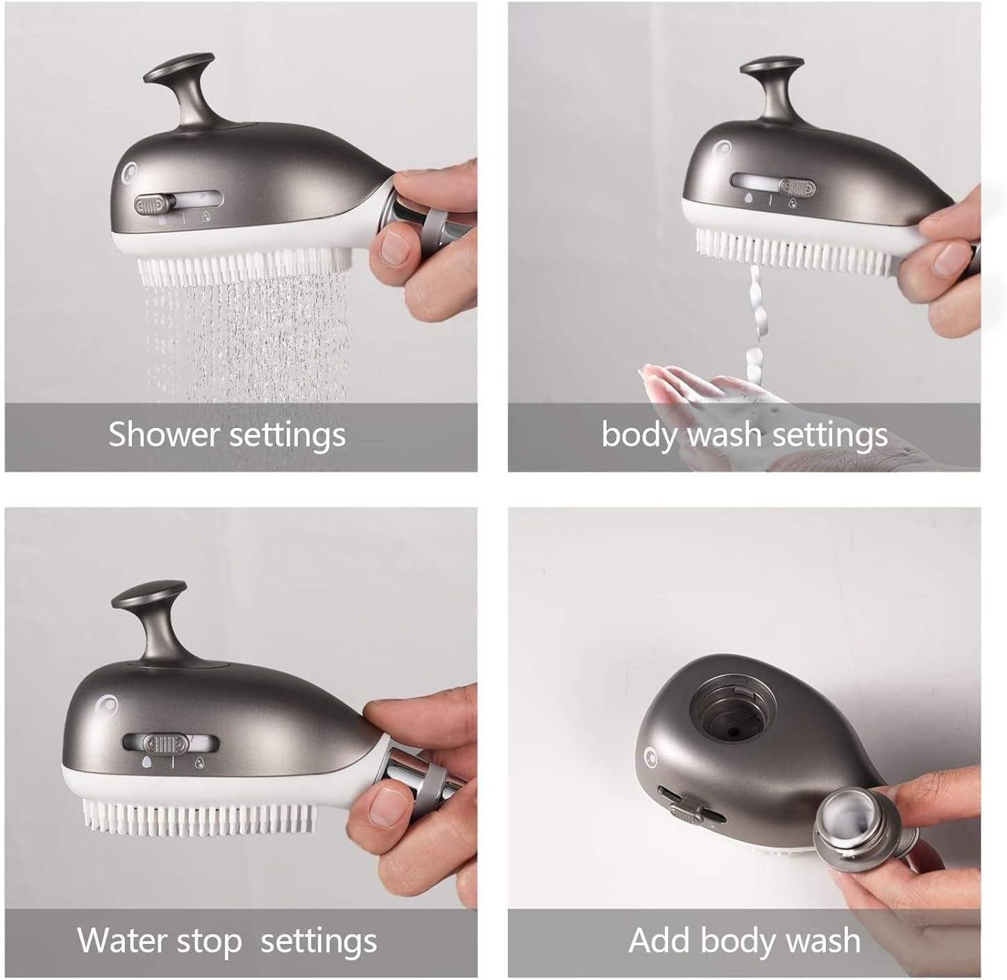 Dog Shower & Grooming Supplies - 2-In-1 Sprayer Brush with Built-In Soap Dispenser, Shower Attachment for All Pets Indoor,Outdoor Use (Grey)