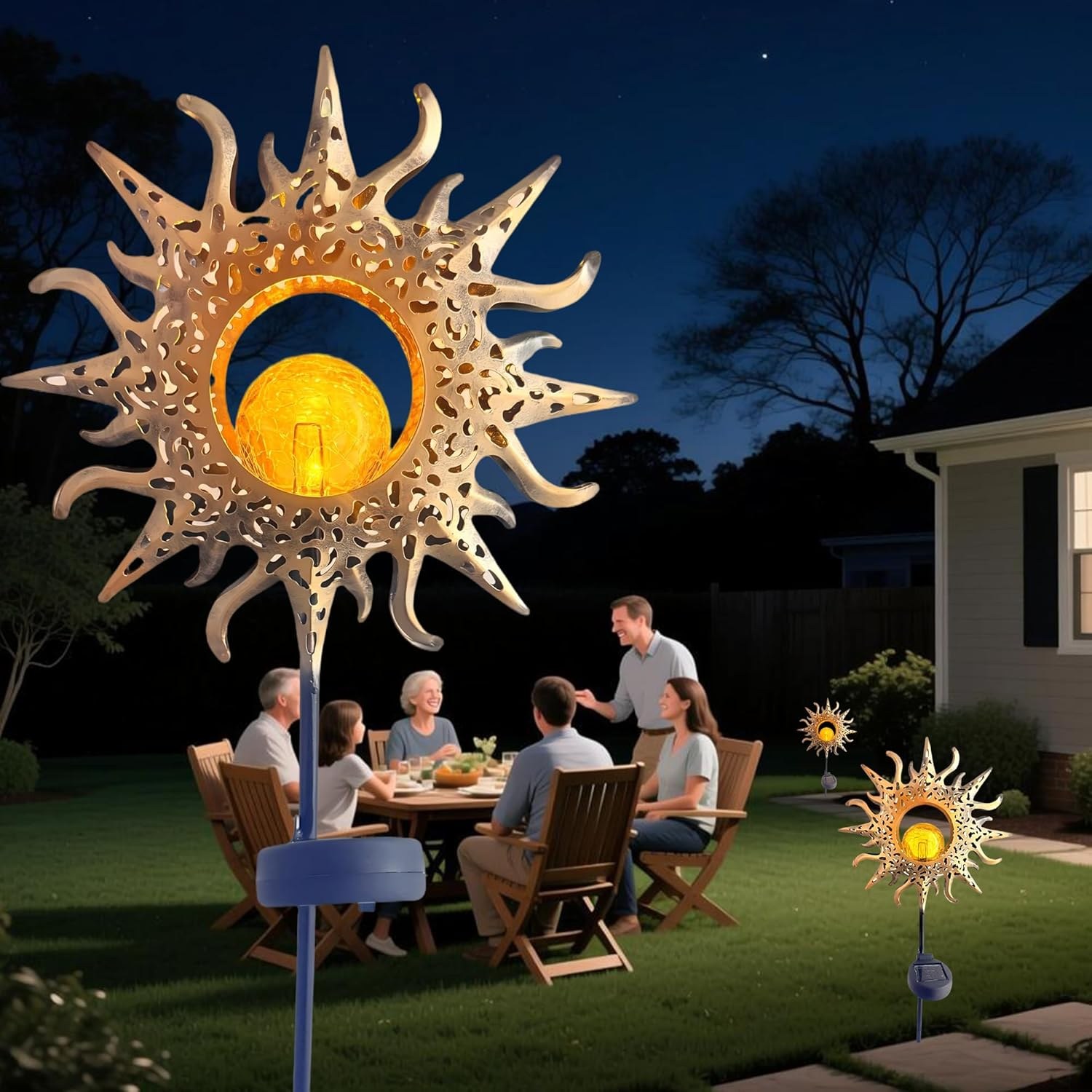 Home Decor Solar Outdoor Garden Lights Decorations, Sun & Fire Warm Globe Lights for Outdoor Decoration Exterior Pour Terrasse & Patio Decor Garden Accessories (Sun) image number 5